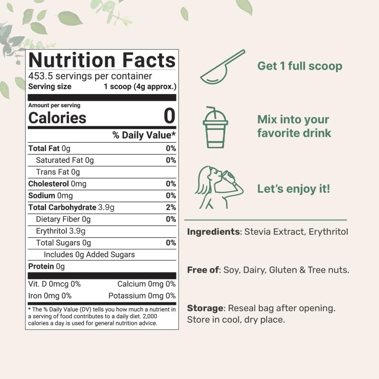 Foto 3 pulgar | Edulcorante En Polvo Stevia Con Eritritol De Origen Vegetal 1.8 Kg Keto - Venta Internacional.
