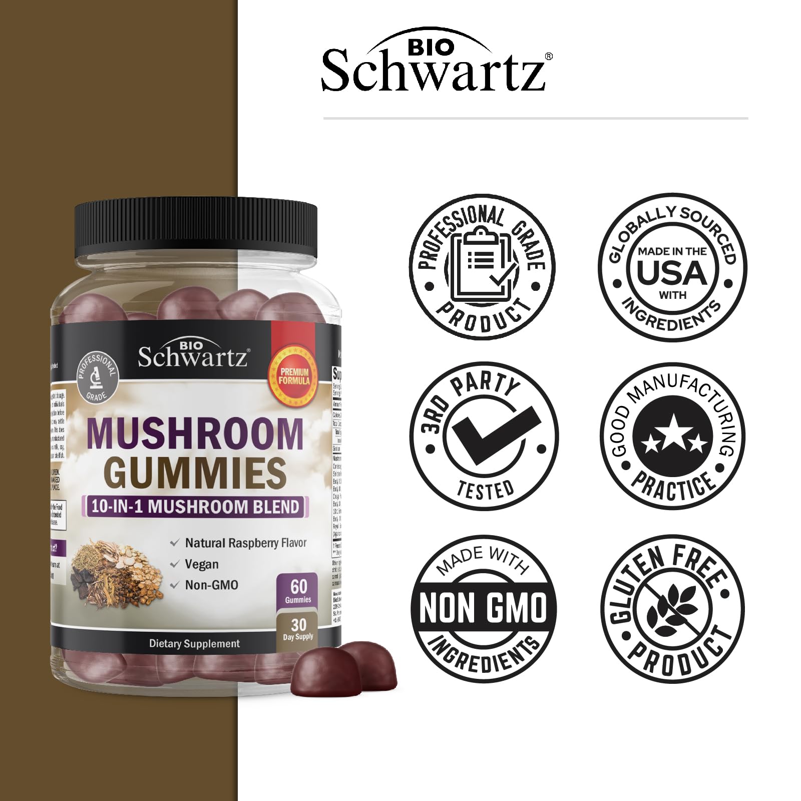 Foto 5 | Gomitas De Hongos Supplement Bioschwartz 10 En 1, 60 Unidades - Venta Internacional.
