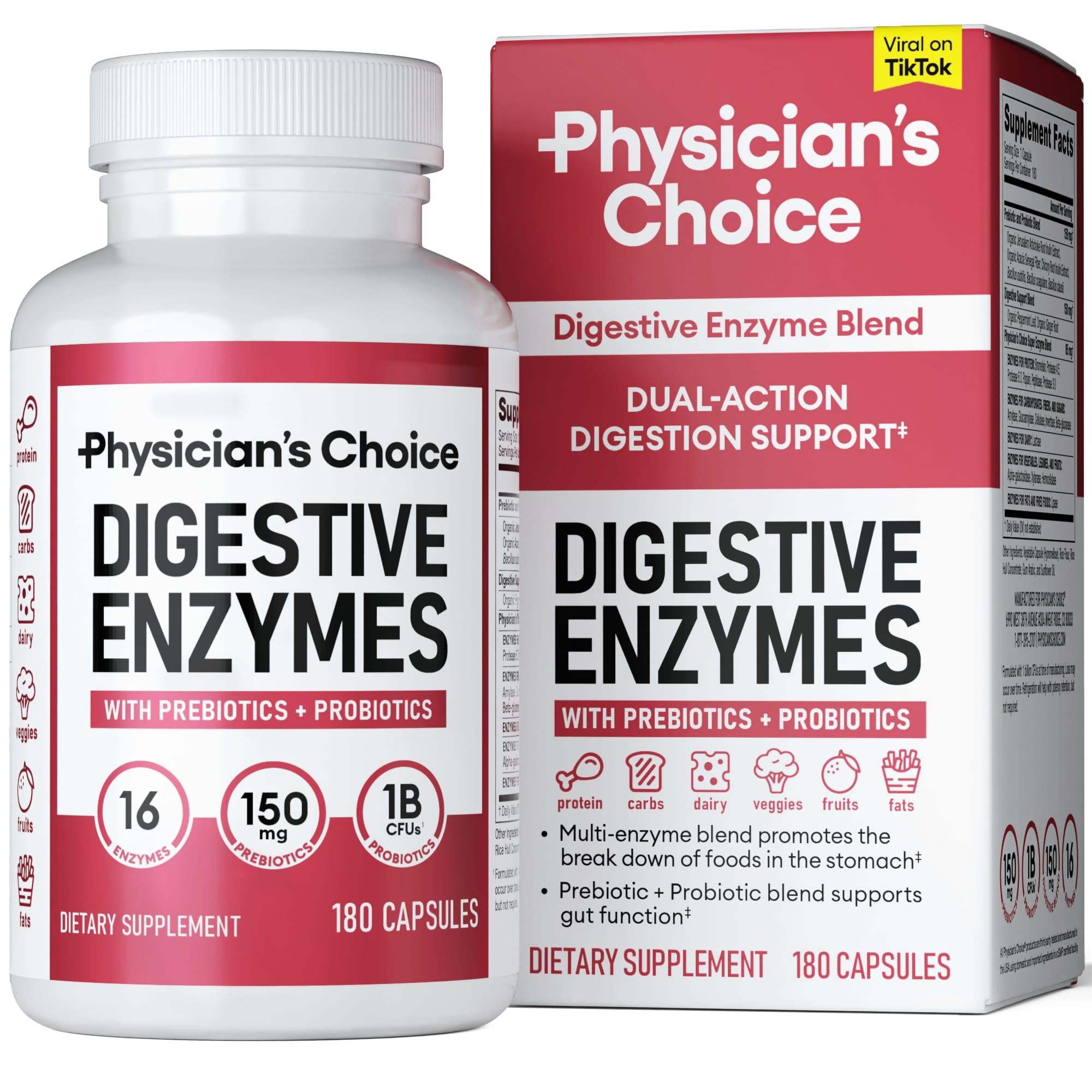 Foto 2 pulgar | Enzimas Digestivas, Elección Del Médico Para La Salud Digestiva 180 Ct - Venta Internacional.