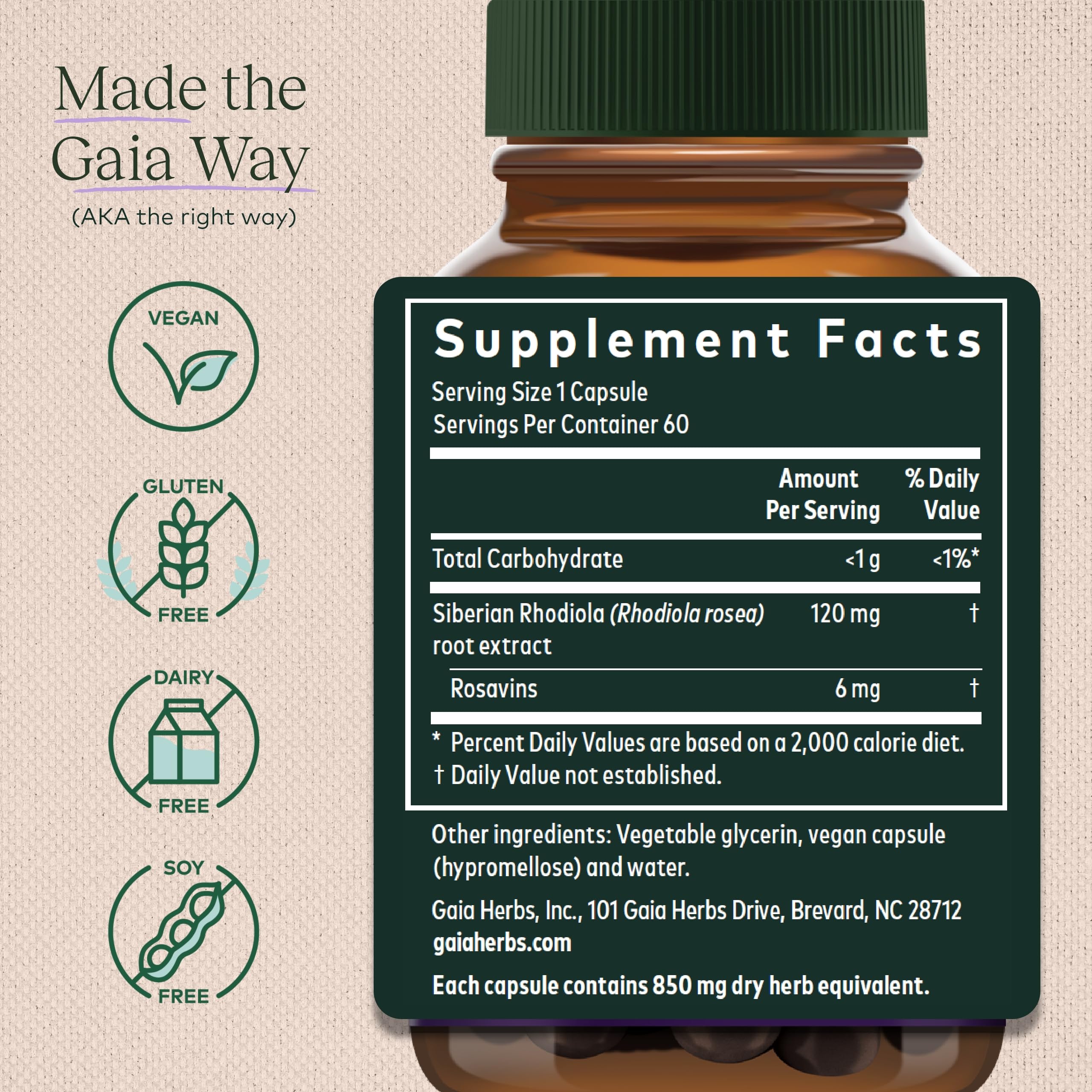 Foto 3 pulgar | Suplemento Gaia Herbs Rhodiola Rosea Stress Support 60 Cápsulas - Venta Internacional.
