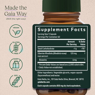 Foto 2 | Suplemento Gaia Herbs Rhodiola Rosea Stress Support 60 Cápsulas - Venta Internacional.