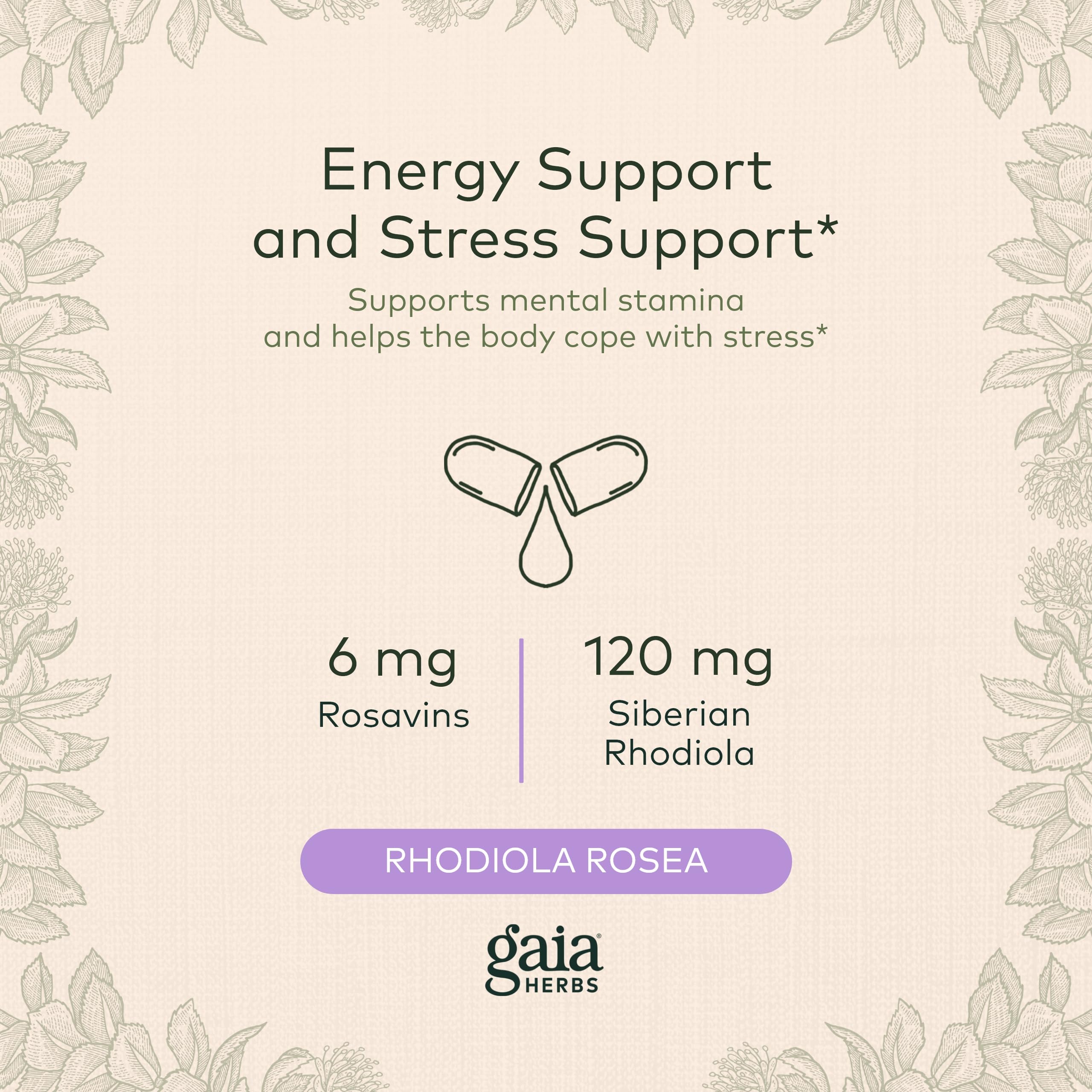 Foto 4 pulgar | Suplemento Gaia Herbs Rhodiola Rosea Stress Support 60 Cápsulas - Venta Internacional.
