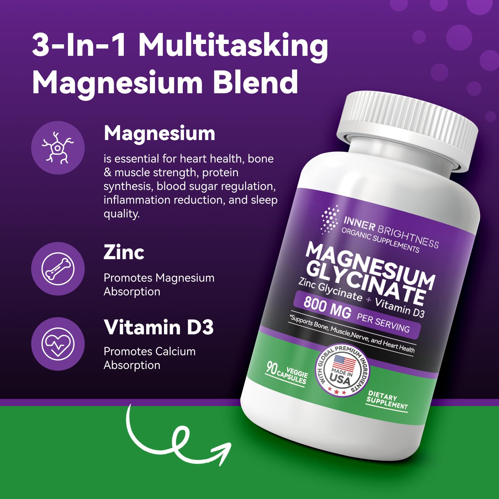Foto 3 pulgar | Suplemento De Magnesio Inner Brightness Con Zinc Y Vitamina D3 - Venta Internacional.
