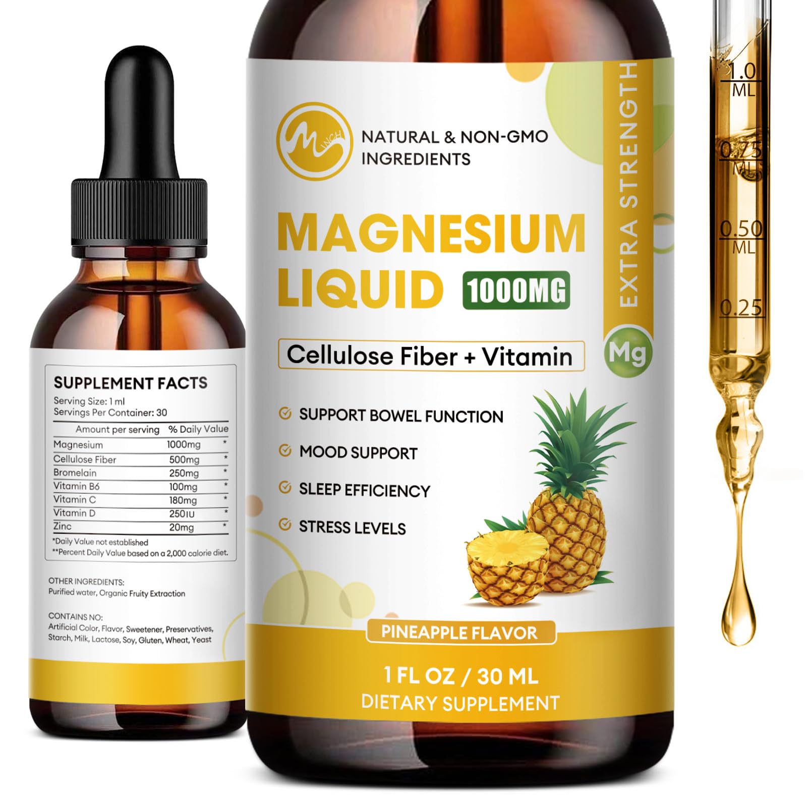 Suplemento Líquido de Glicinato de Magnesio de 1000 Mg con Fibra Paquete de 2 - Venta Internacional