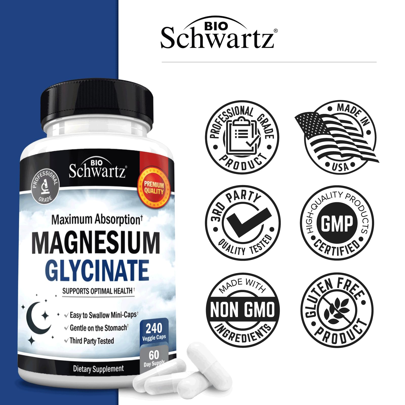 Foto 6 pulgar | Cápsulas de Glicinato de Magnesio BioSchwartz 500 mg 240 Cápsulas - Venta Internacional