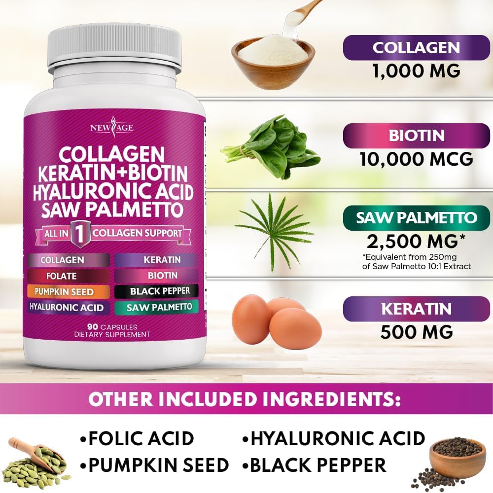 Foto 4 pulgar | Suplemento: Píldoras De Colágeno New Age, 1000 Mg De Biotina, 10000 Mcg - Venta Internacional.
