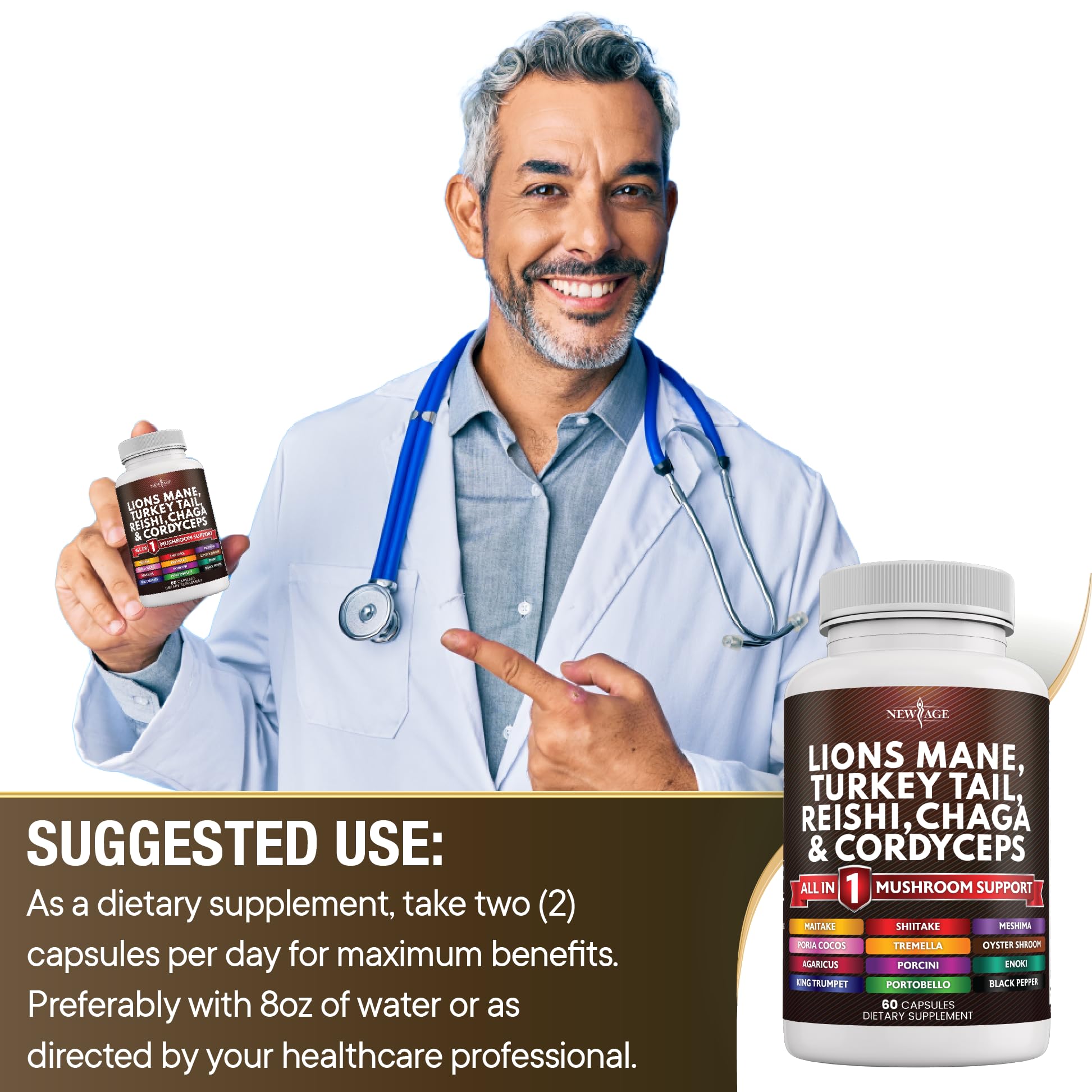 Foto 8 pulgar | Suplemento New Age Lions Mane 3000 Mg Con 2000 Mg De Cola De Pavo - Venta Internacional.