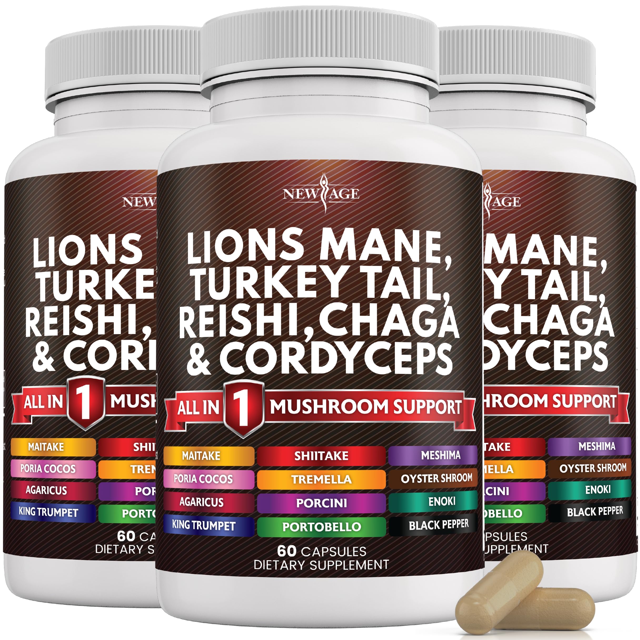 Foto 2 pulgar | Suplemento New Age Lions Mane 3000 Mg Con 2000 Mg De Cola De Pavo - Venta Internacional.