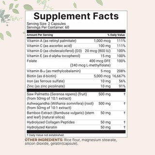 Foto 2 | Complejo De Vitaminas Para El Crecimiento Del Cabello Con Microingredientes, 120 Cápsulas - Venta Internacional.