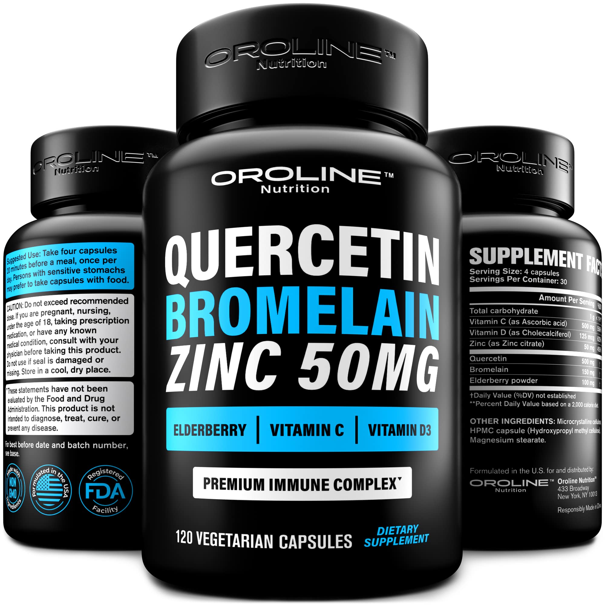 Foto 2 pulgar | Suplemento De Quercetina Oroline Nutrition 500 Mg Con 50 Mg De Zinc - Venta Internacional.