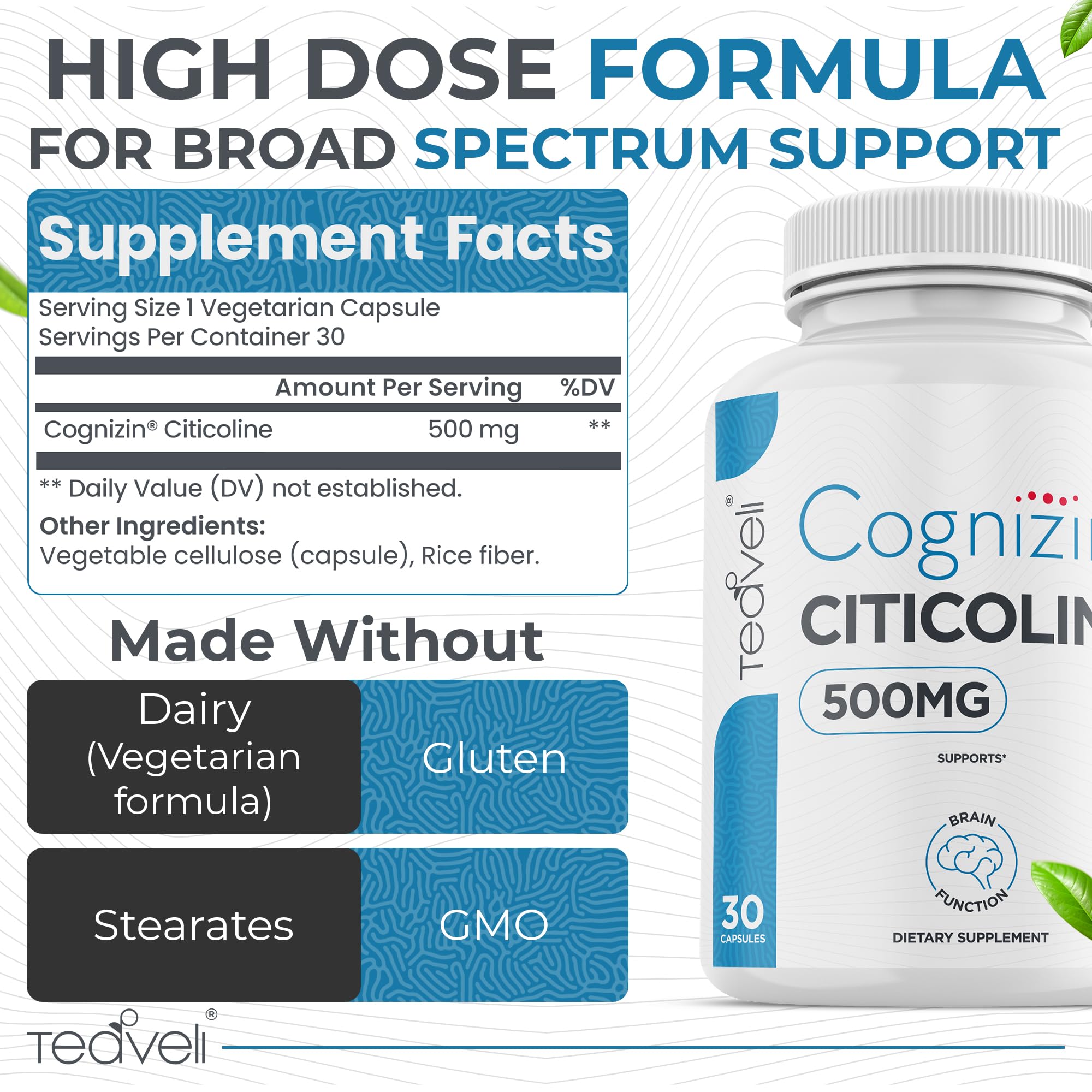Foto 3 pulgar | Suplemento Teaveli Cognizin Citicolina 500 Mg Para Brain 30 Serv - Venta Internacional.