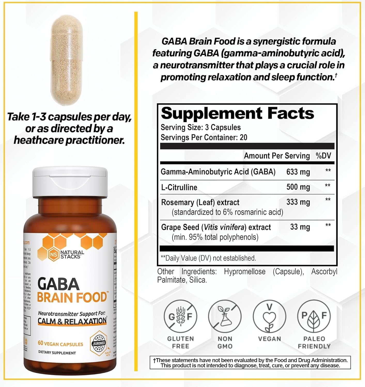 Foto 3 pulgar | Suplemento Natural Stacks Gaba Con L-citrulina Y Extracto De Semilla De Uva - Venta Internacional.