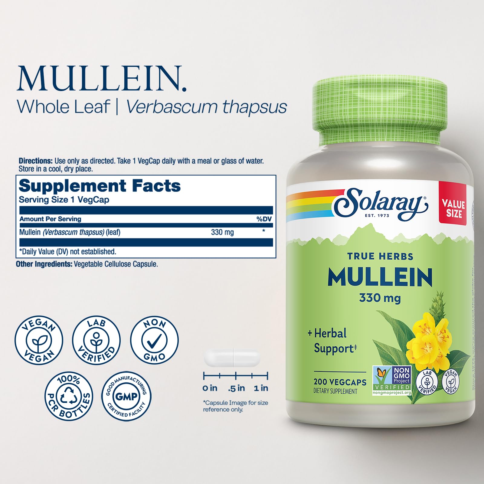 Foto 3 pulgar | Suplemento Solaray: Hoja De Gordolobo, 330 Mg, 200 Cápsulas Vegetales - Venta Internacional.
