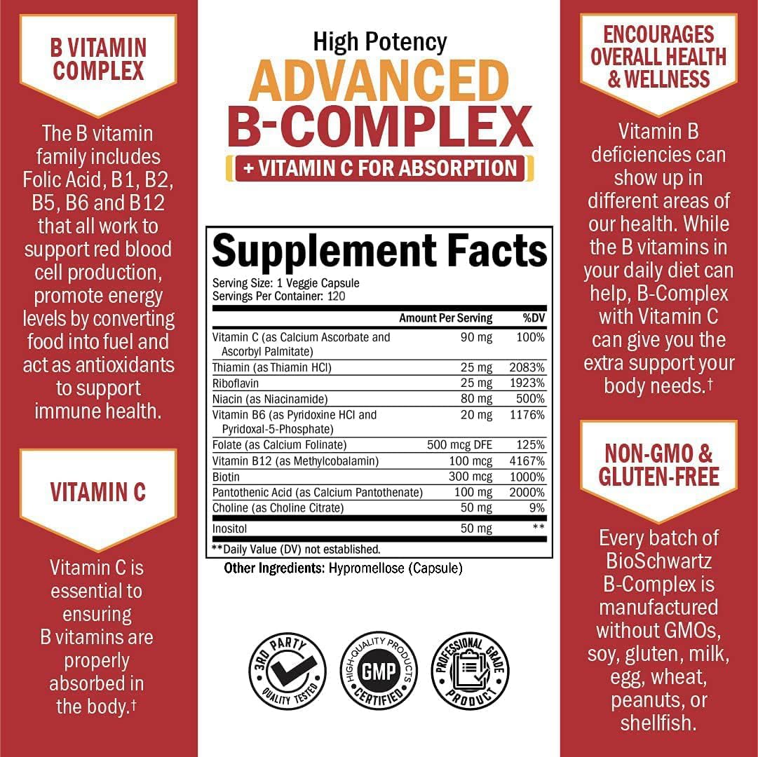 Foto 4 pulgar | Suplemento del Complejo de Vitamina B BioSchwartz con Vitamina C 120 Cápsulas - Venta Internacional