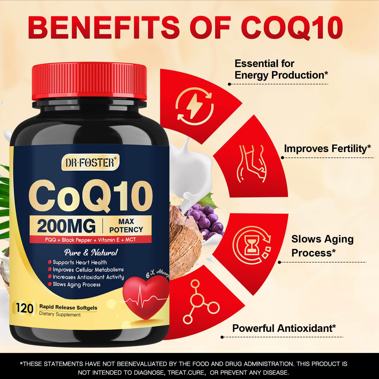 Foto 6 pulgar | Suplemento Drfoster Coq10 200 Mg Con Vitamina E Y Pqq 120 Porciones - Venta Internacional.