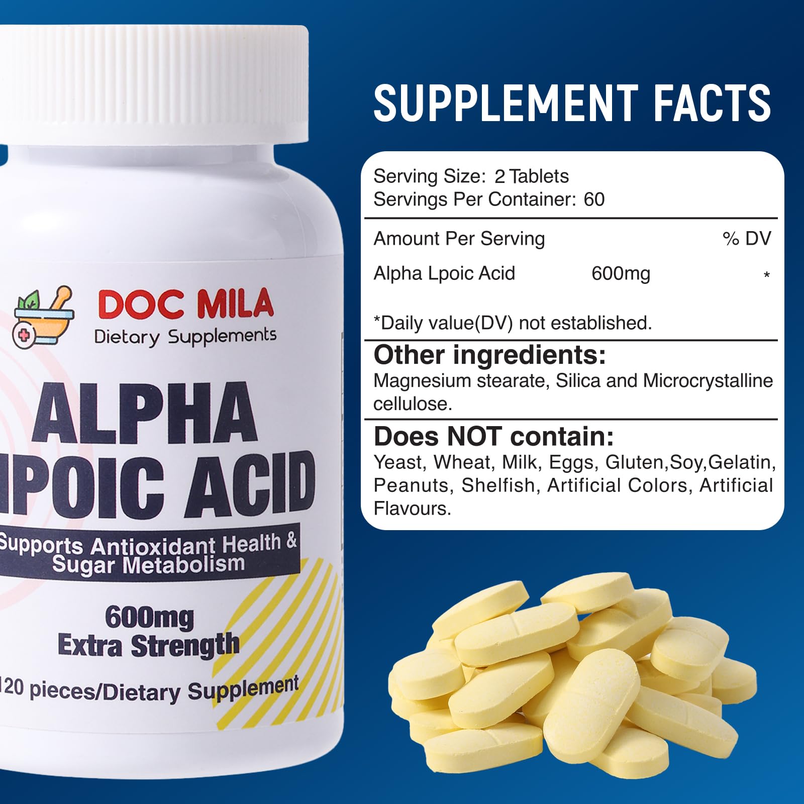 Foto 3 pulgar | Suplemento Doc Mila de Ácido Alfa Lipoico 600 Mg 120 Cápsulas - Venta Internacional