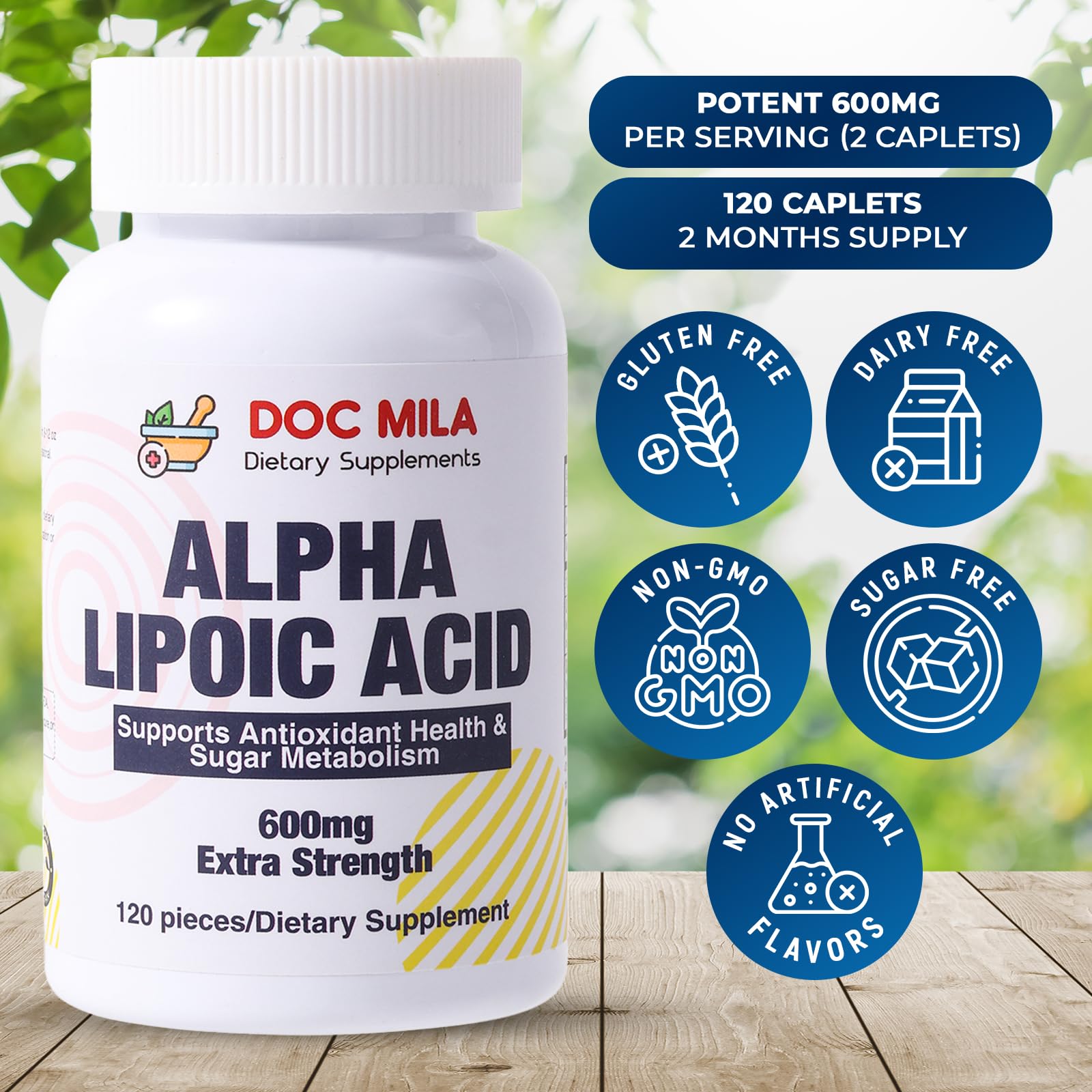 Foto 5 pulgar | Suplemento Doc Mila de Ácido Alfa Lipoico 600 Mg 120 Cápsulas - Venta Internacional