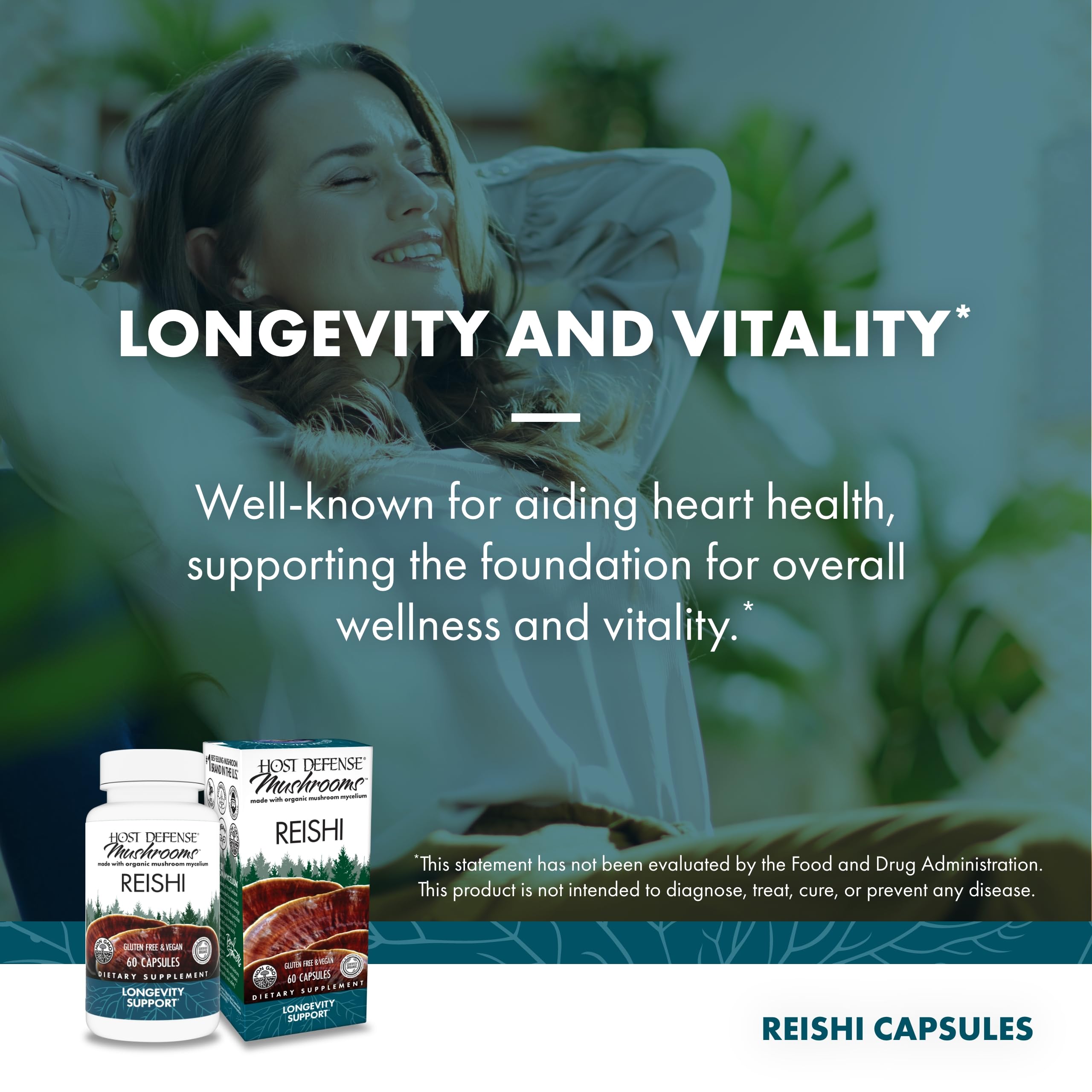 Foto 4 pulgar | Cápsulas de Reishi Supplement Host Defense 60 Cápsulas - Venta Internacional