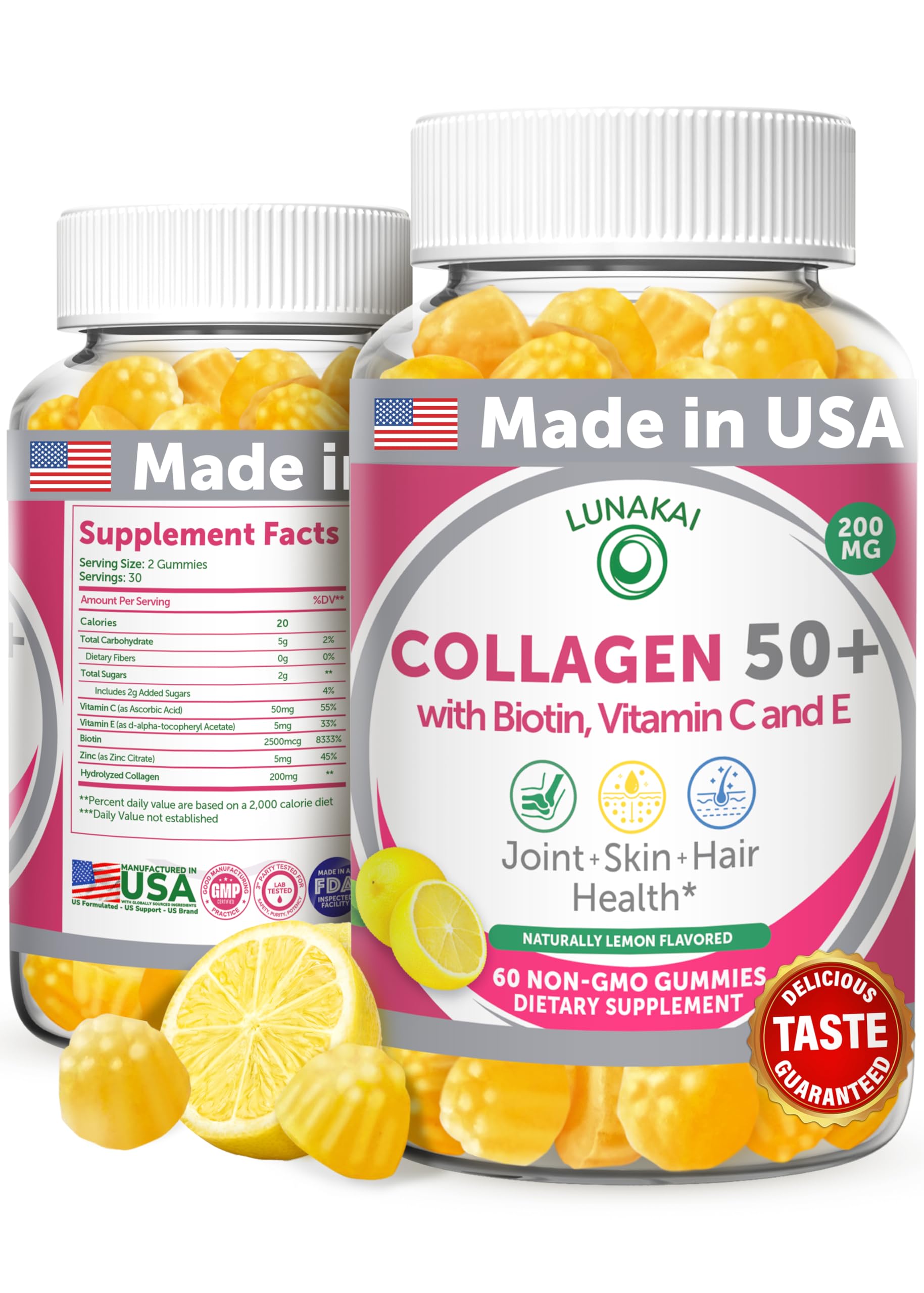 Foto 2 pulgar | Gomitas De Colágeno Lunakai Con Biotina Para Hombres Y Mujeres De Más De 50, 60 Unidades - Venta Internacional.