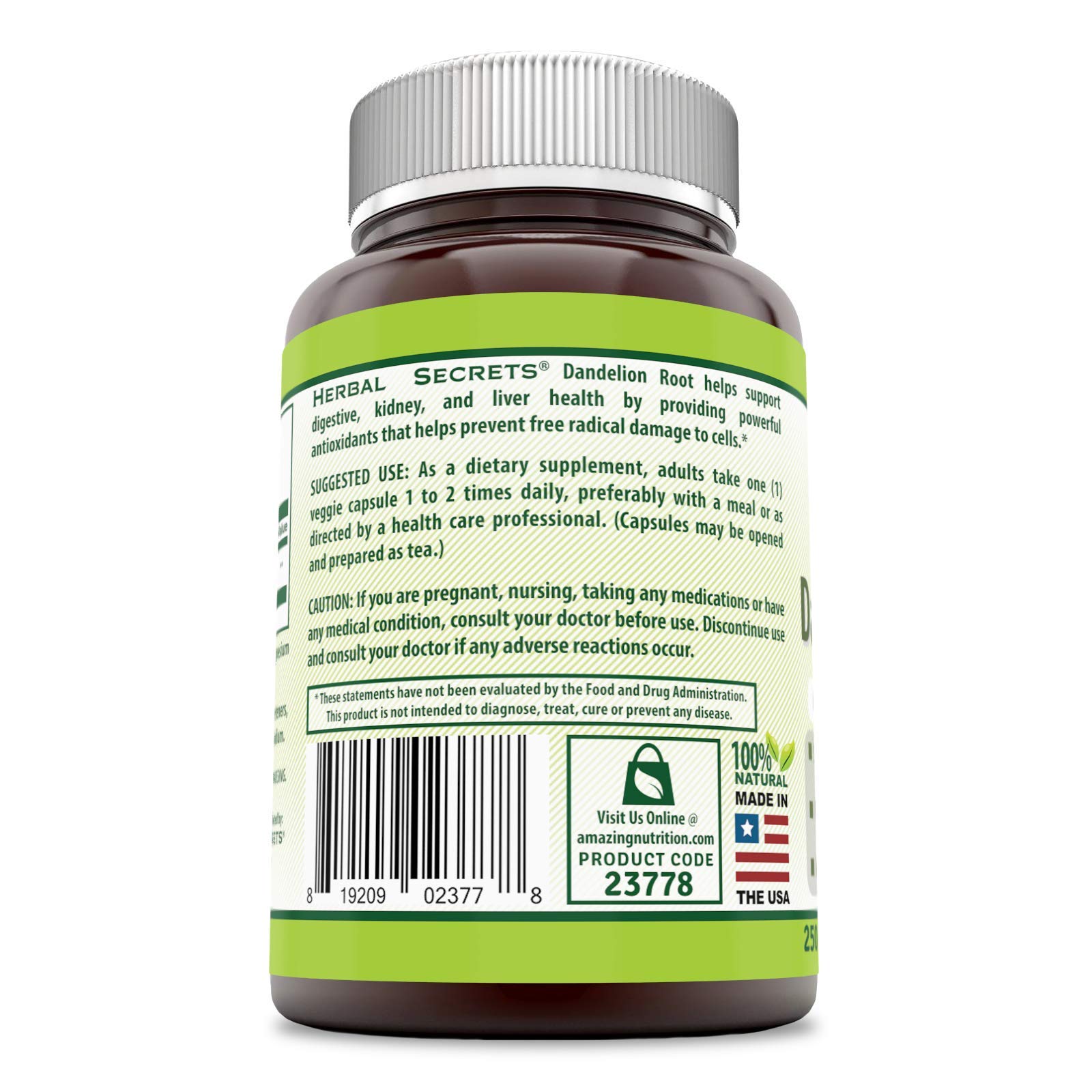 Foto 3 pulgar | Suplemento Herbal Secrets De Raíz De Diente De León 520 Mg 250 Cápsulas - Venta Internacional.