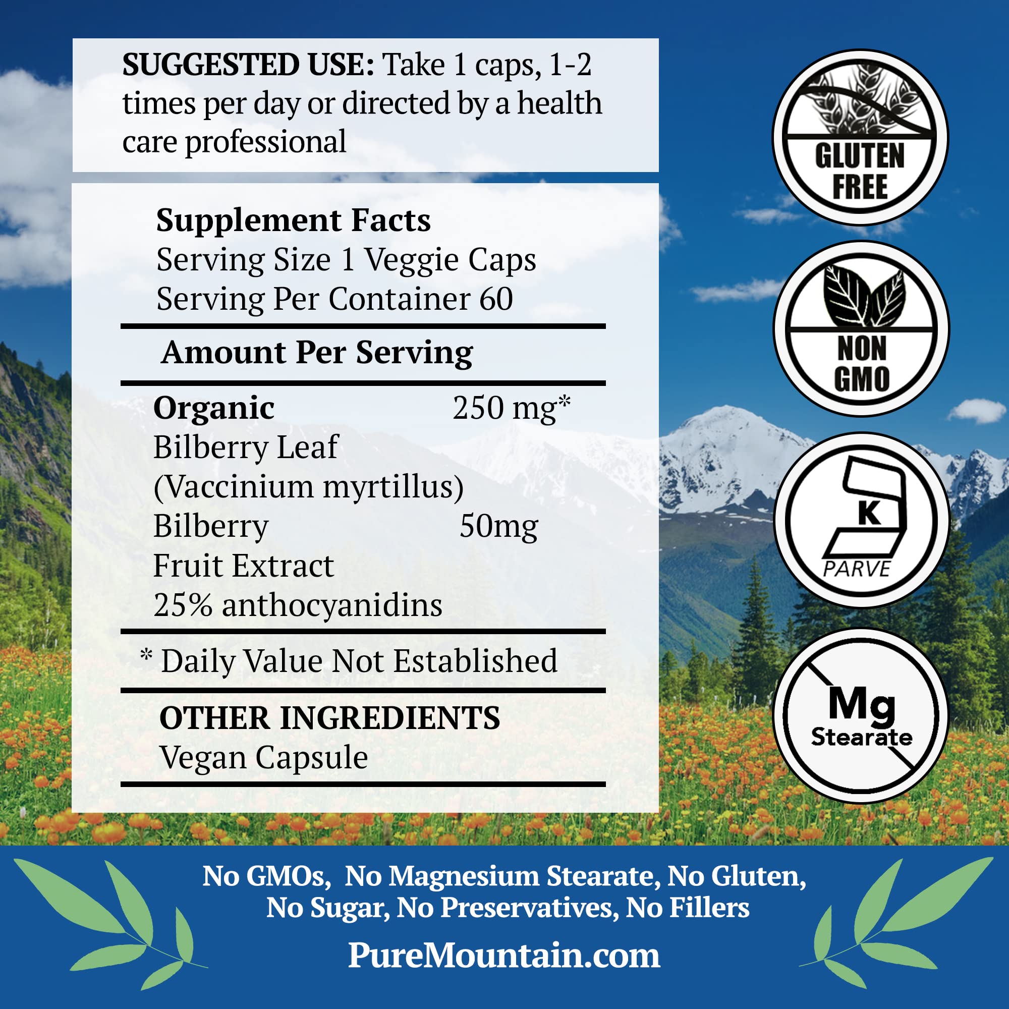 Foto 3 pulgar | Suplemento de Extracto de Arándano Pure Mountain Botanicals 250 Mg - Venta Internacional