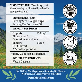 Foto 2 | Suplemento de Extracto de Arándano Pure Mountain Botanicals 250 Mg - Venta Internacional
