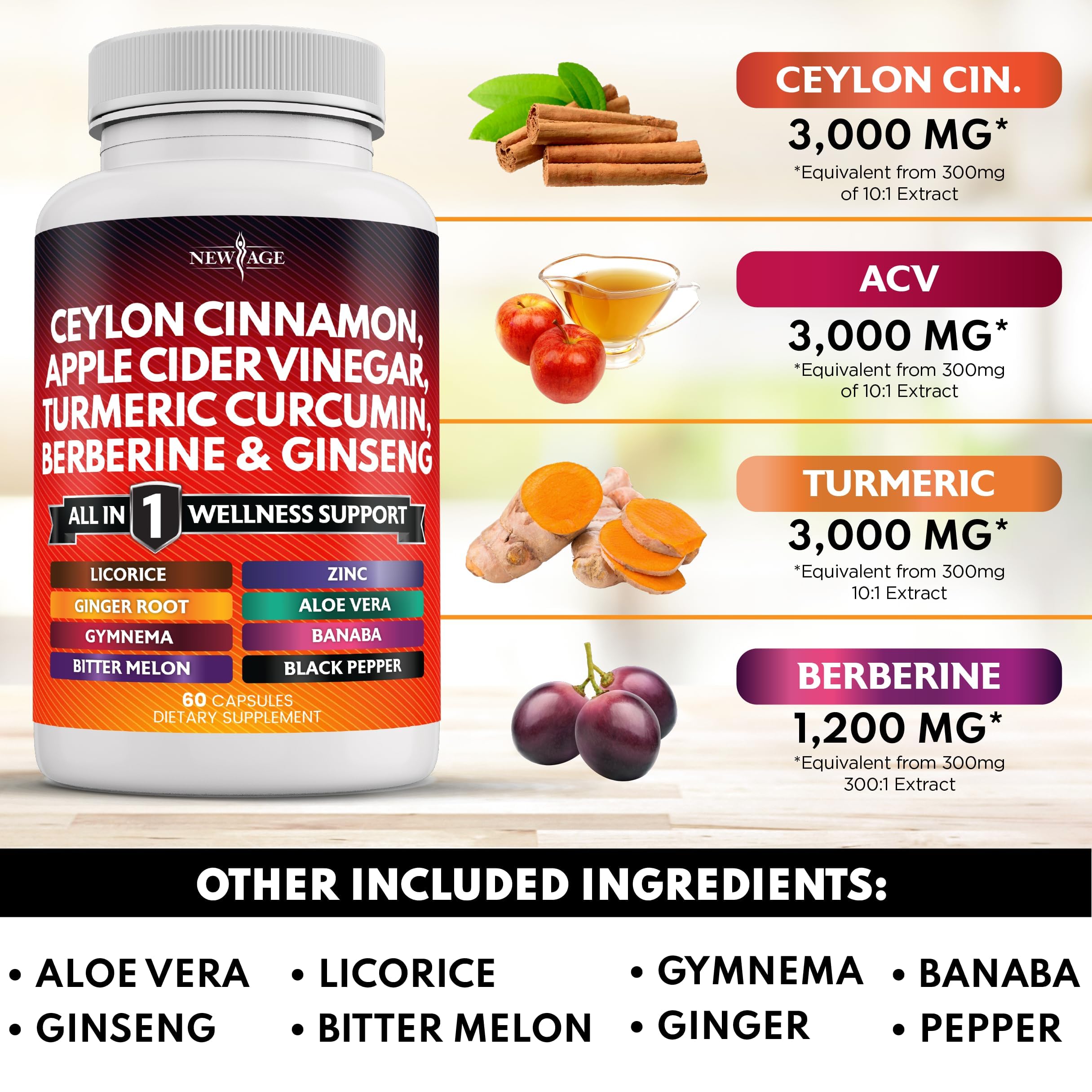 Foto 4 pulgar | Suplemento New Age De Canela De Ceilán 3000 Mg De Cúrcuma 3000 Mg - Venta Internacional.