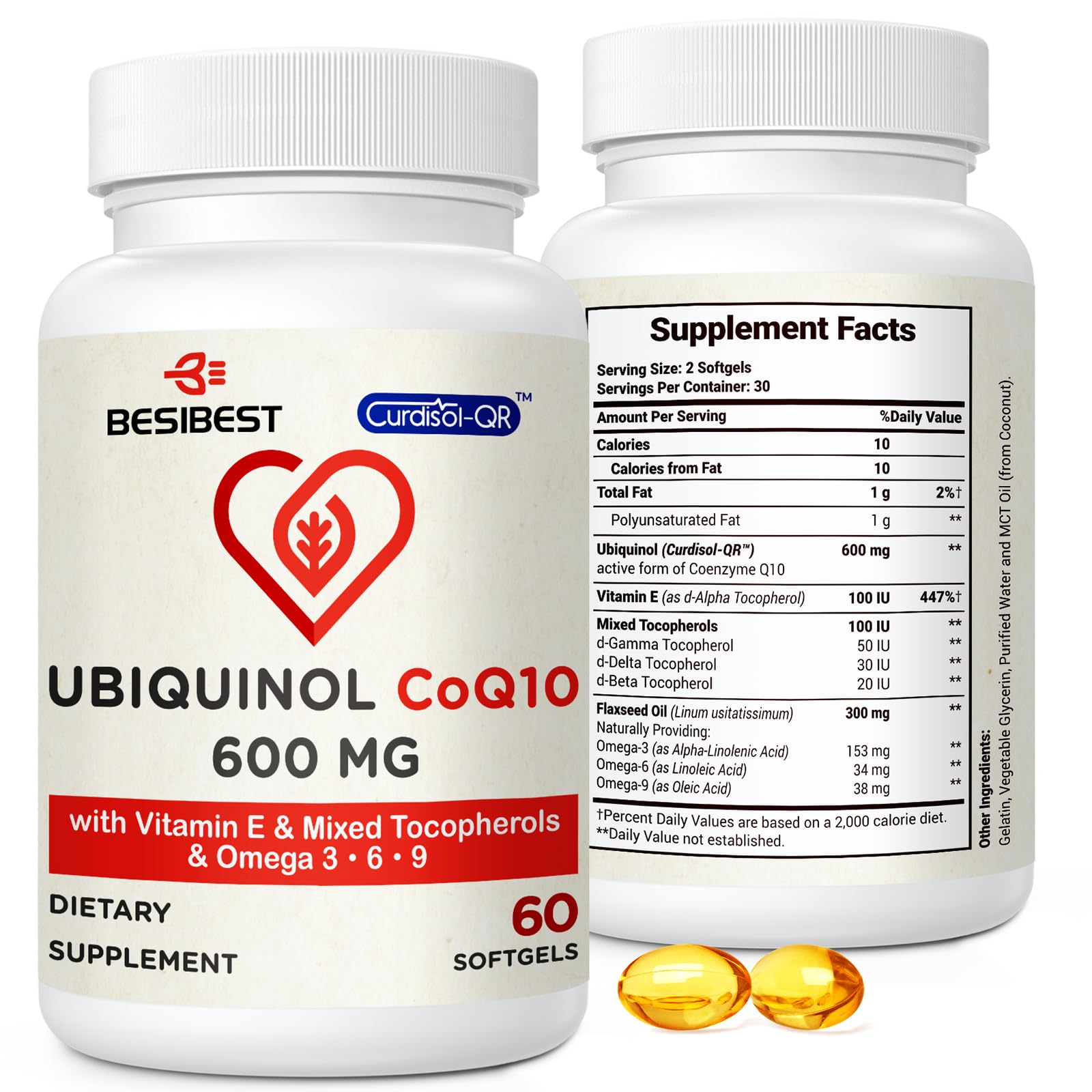 Foto 2 pulgar | Suplemento Besibest Ubiquinol Coq10 600 Mg Con Vitamina E Y Omega - Venta Internacional.