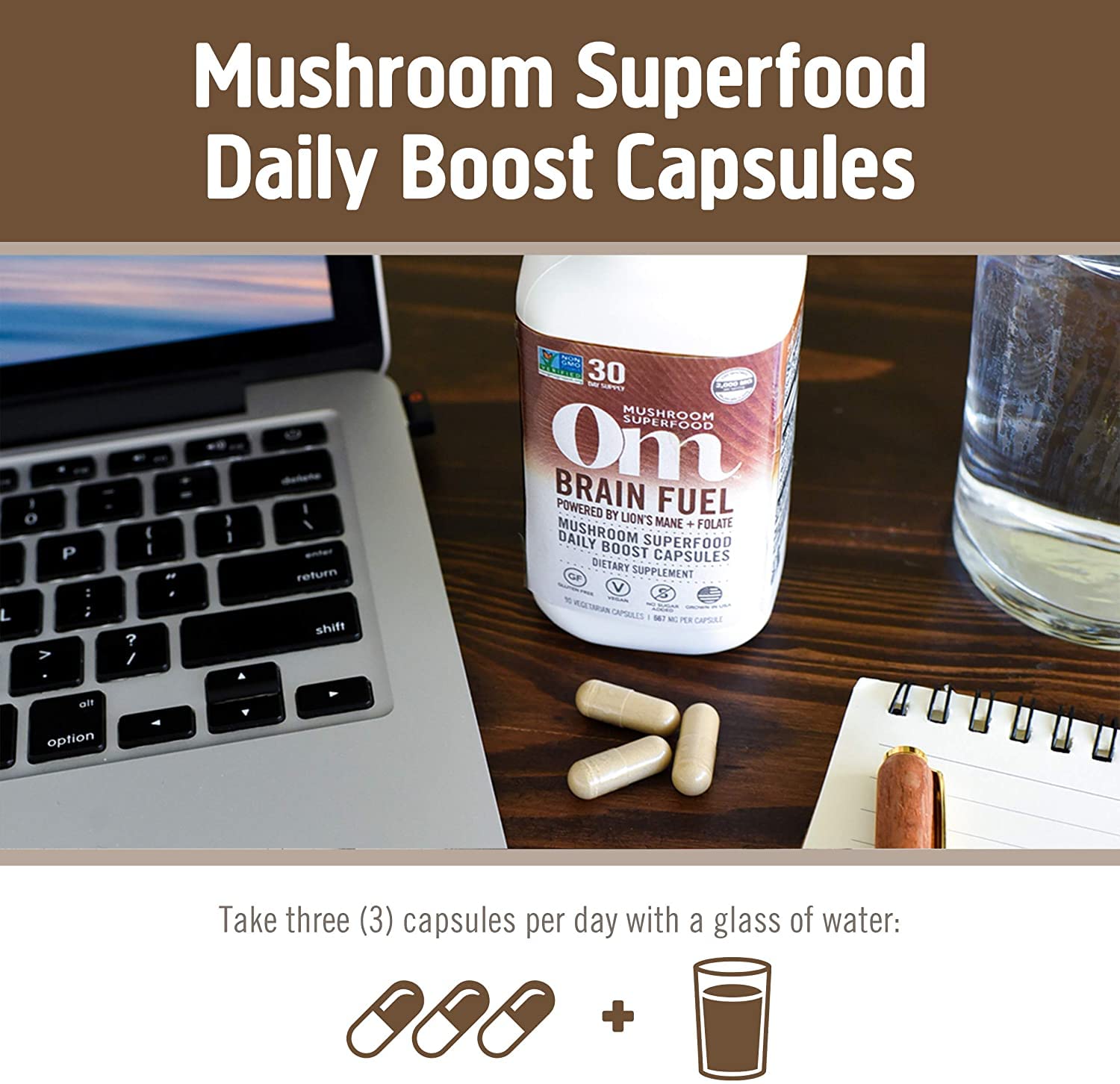 Foto 6 pulgar | Suplemento Om Mushroom Superfood Brain Fuel 90 Cápsulas - Venta Internacional