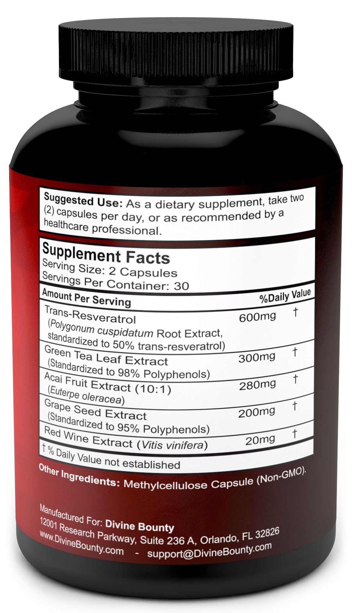 Foto 3 pulgar | Suplemento Divine Bounty Resveratrol 1400 Mg Con Extractos - Venta Internacional.