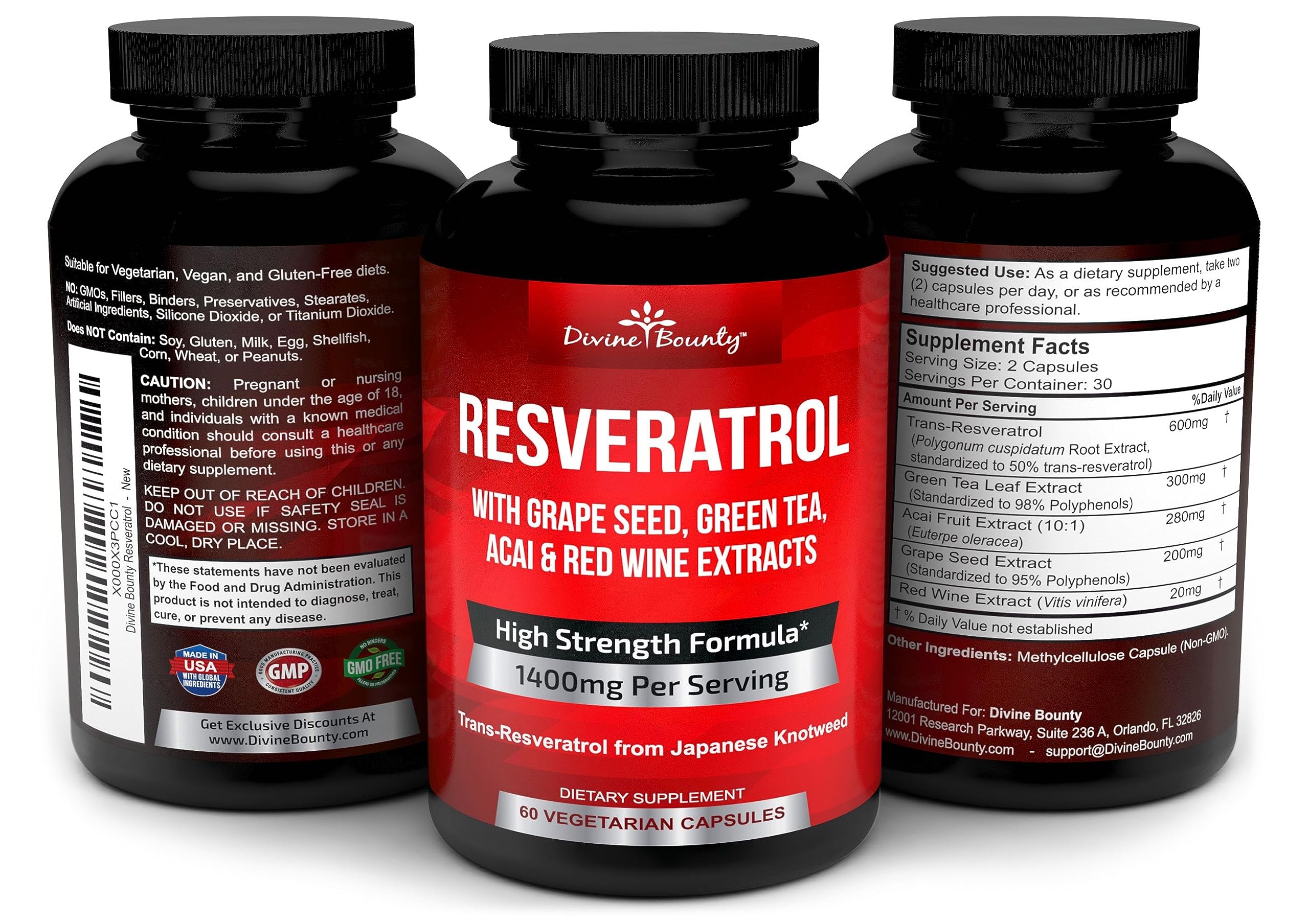 Foto 5 pulgar | Suplemento Divine Bounty Resveratrol 1400 Mg Con Extractos - Venta Internacional.