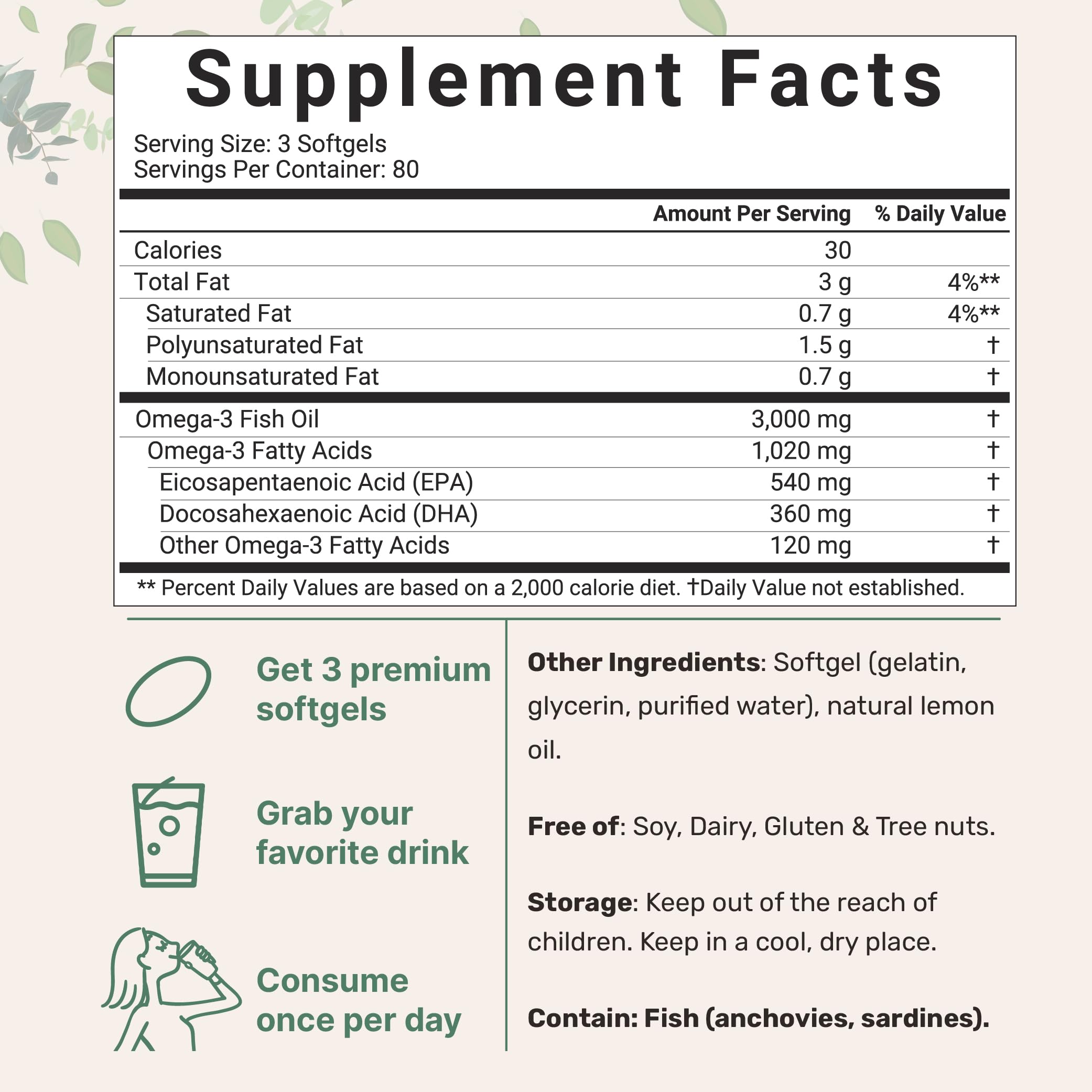 Foto 2 | Suplementos, Microingredientes, Aceite De Pescado Omega 3, 3000 Mg - Venta Internacional.