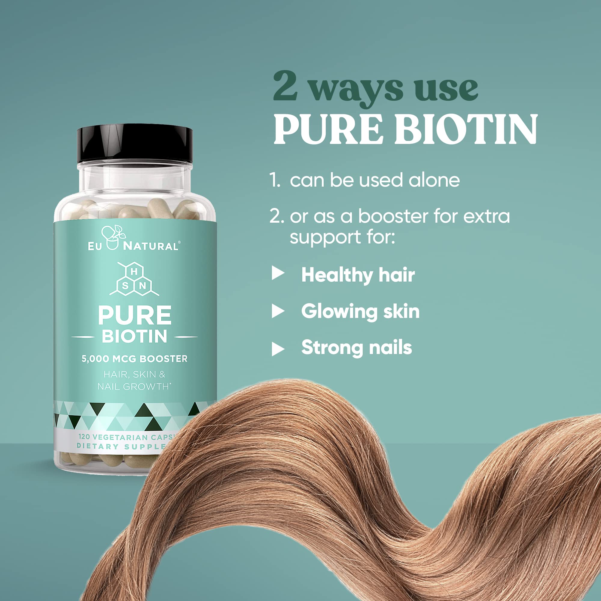 Foto 4 pulgar | Suplemento De Biotina Natural De La Ue, 5000 Mcg, Cabello, Piel Y Uñas, 120 Cápsulas - Venta Internacional.