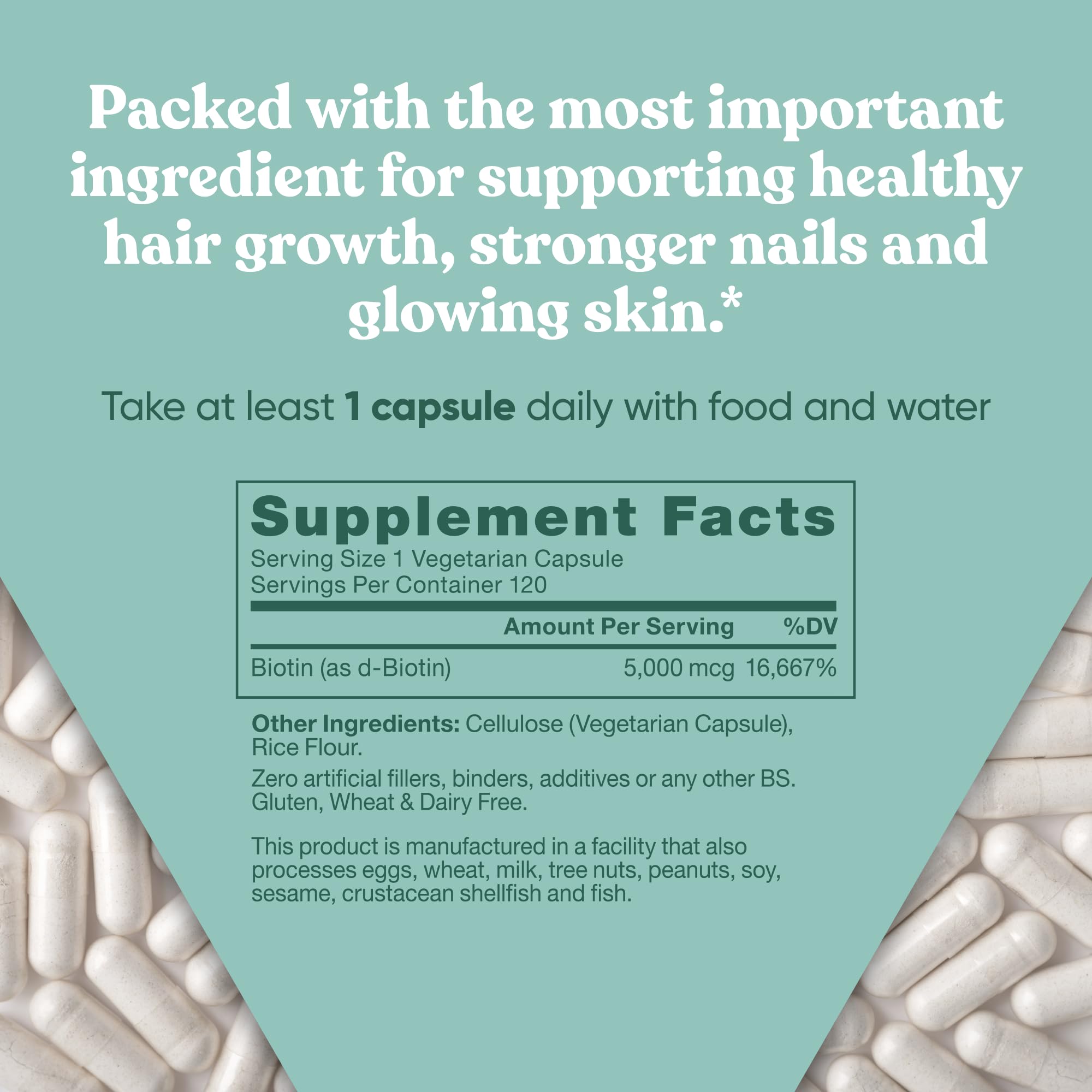 Foto 6 pulgar | Suplemento De Biotina Natural De La Ue, 5000 Mcg, Cabello, Piel Y Uñas, 120 Cápsulas - Venta Internacional.