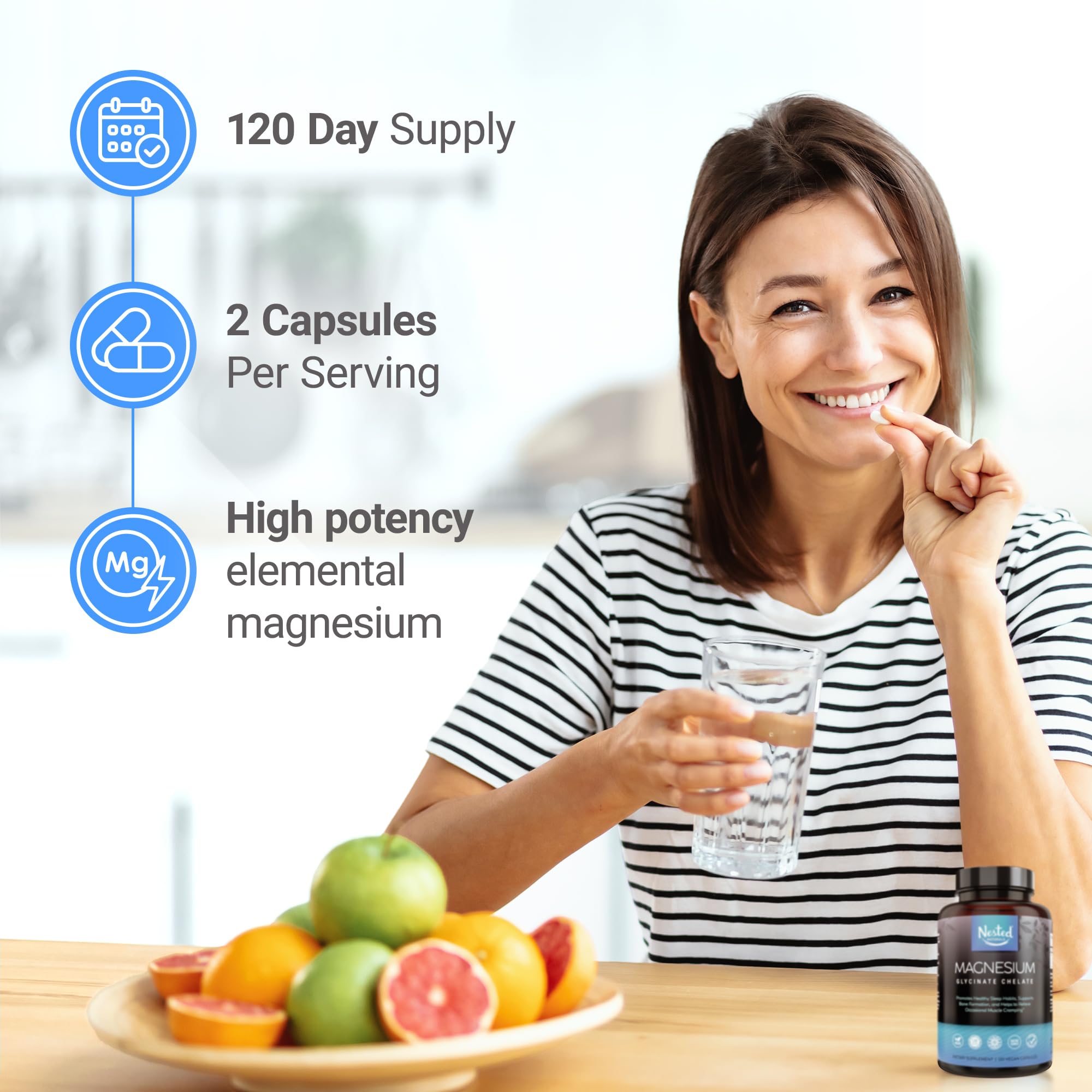 Foto 4 | Suplemento De Glicinato De Magnesio Nested Naturals 200 Mg 240 Cápsulas - Venta Internacional.