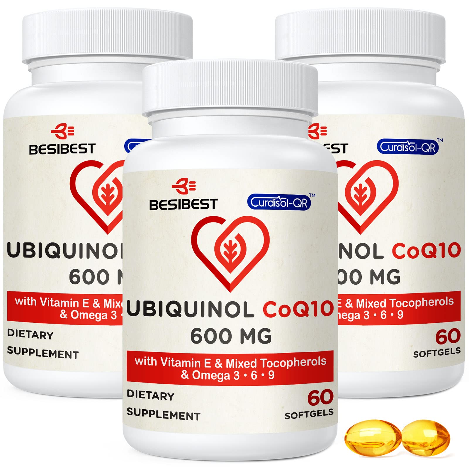 Foto 2 pulgar | Suplemento De Gel Blando Besibest Ubiquinol Coq10 De 600 Mg Con Vitamina - Venta Internacional.