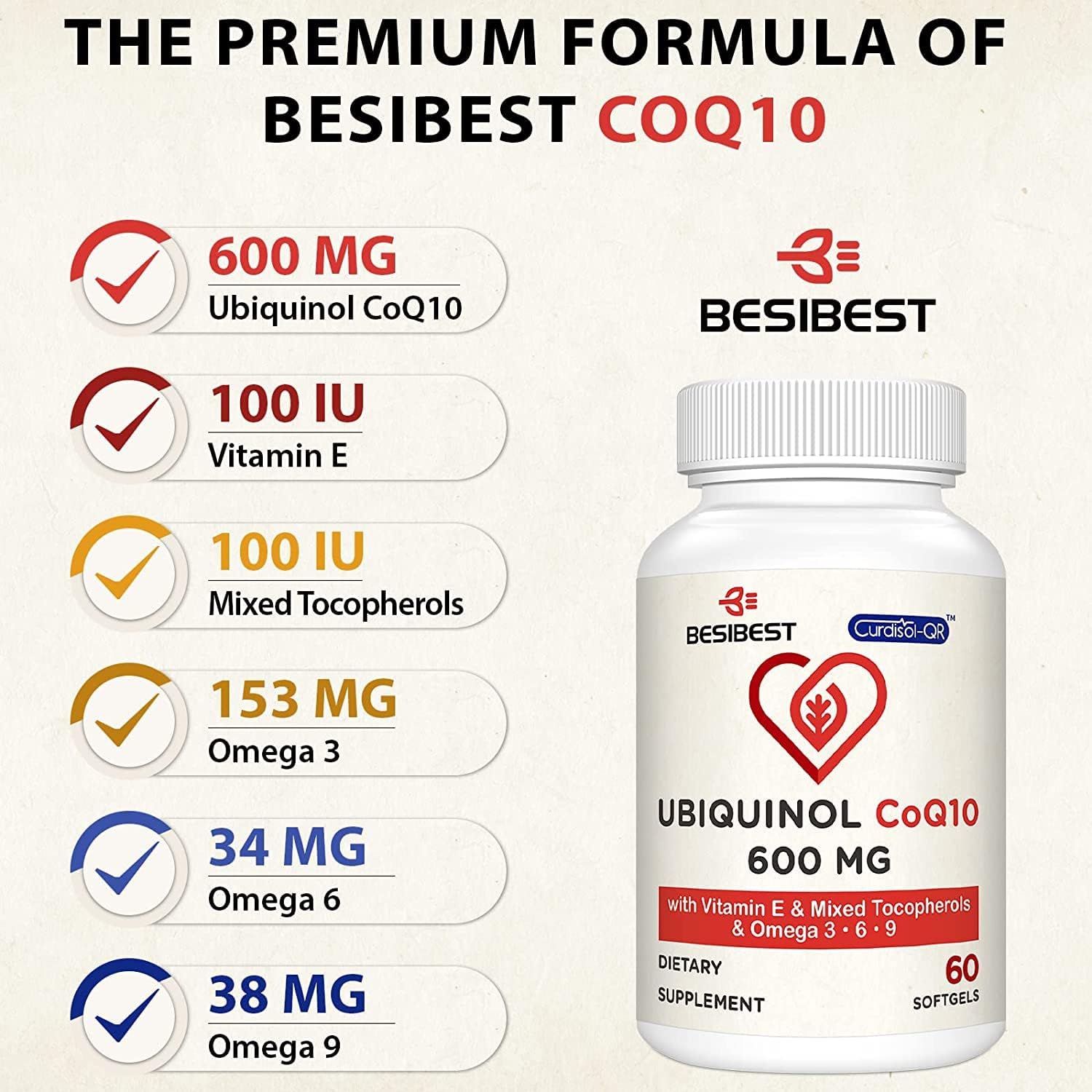 Foto 7 pulgar | Suplemento De Gel Blando Besibest Ubiquinol Coq10 De 600 Mg Con Vitamina - Venta Internacional.