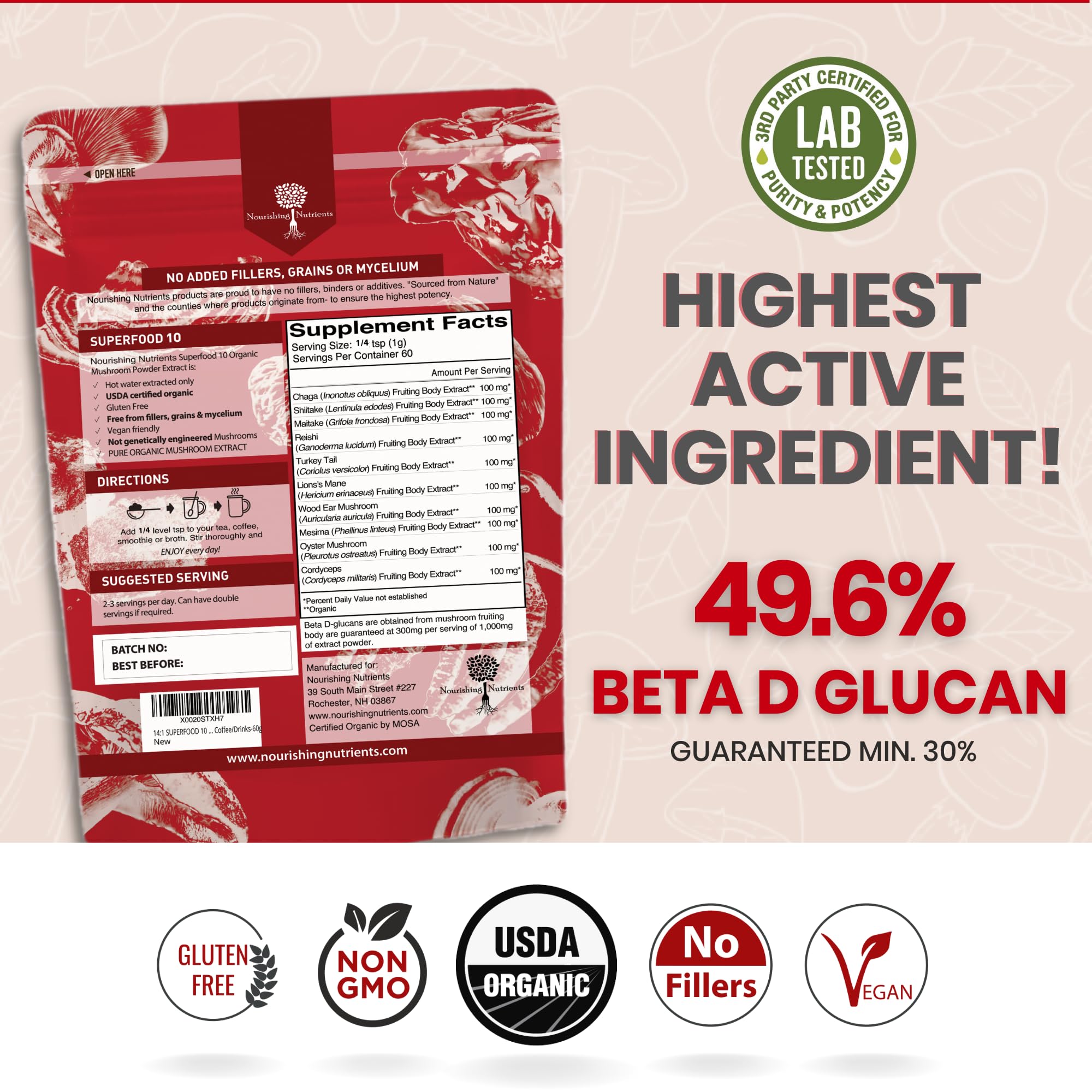Foto 5 pulgar | Nutrientes Nutritivos Con Extracto De Hongos En Polvo, 60 G, 14 Veces Más Fuertes - Venta Internacional.