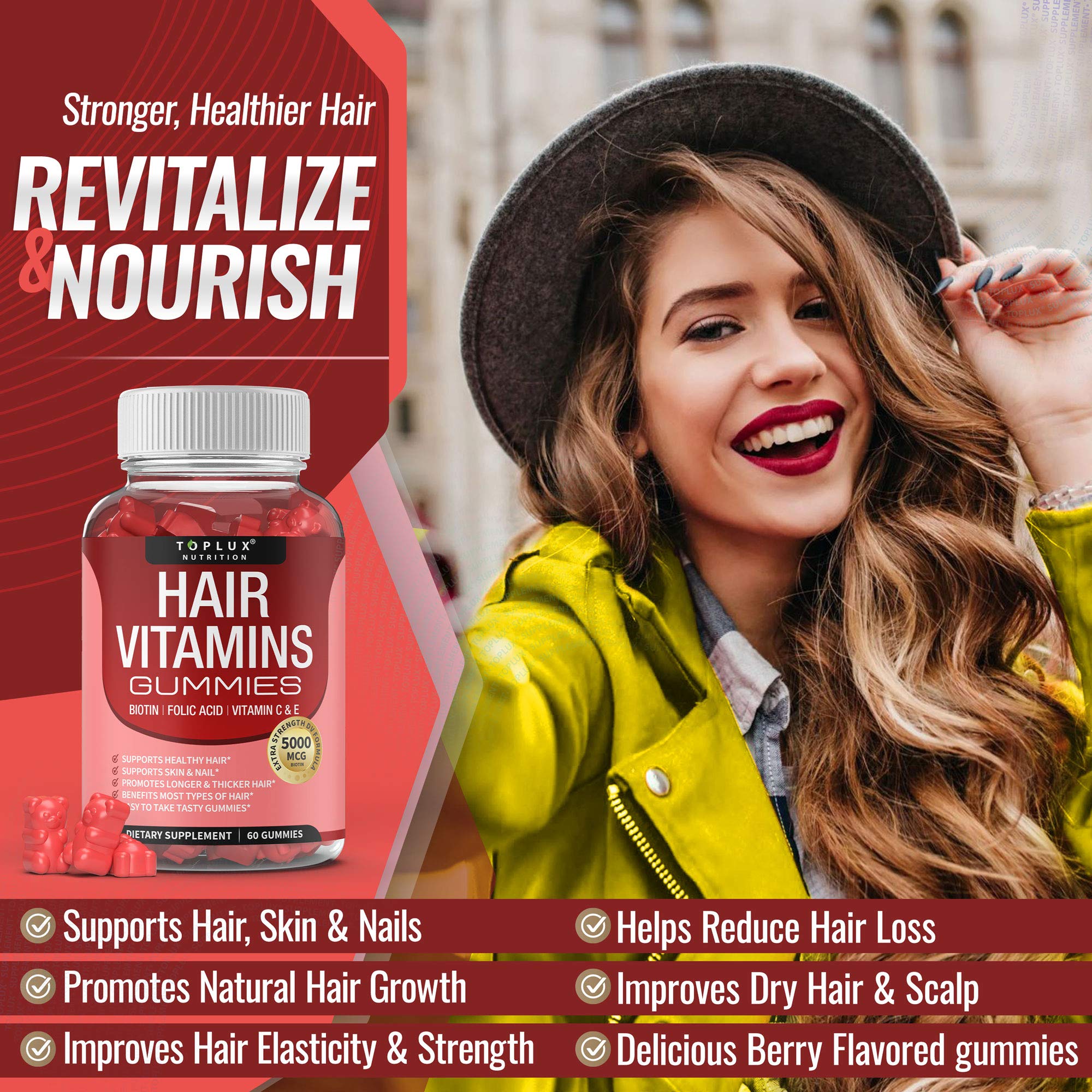 Foto 4 pulgar | Vitaminas Para El Cabello, Gomitas, Suplementos, Toplux, Un Crecimiento Más Rápido Del Cabello - Venta Internacional.