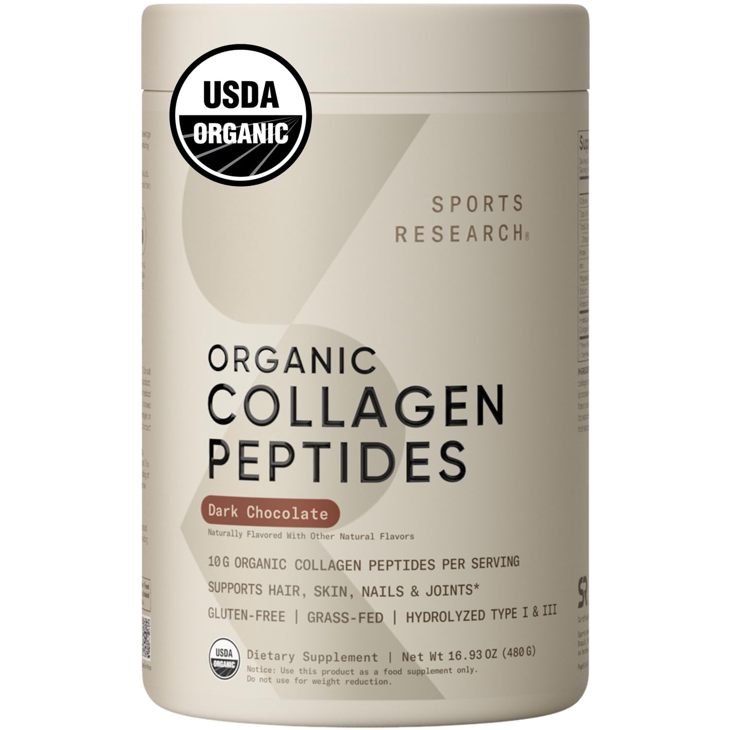 Colágeno En Polvo Sports Research, Chocolate Negro Orgánico, 30 Porciones - Venta Internacional.