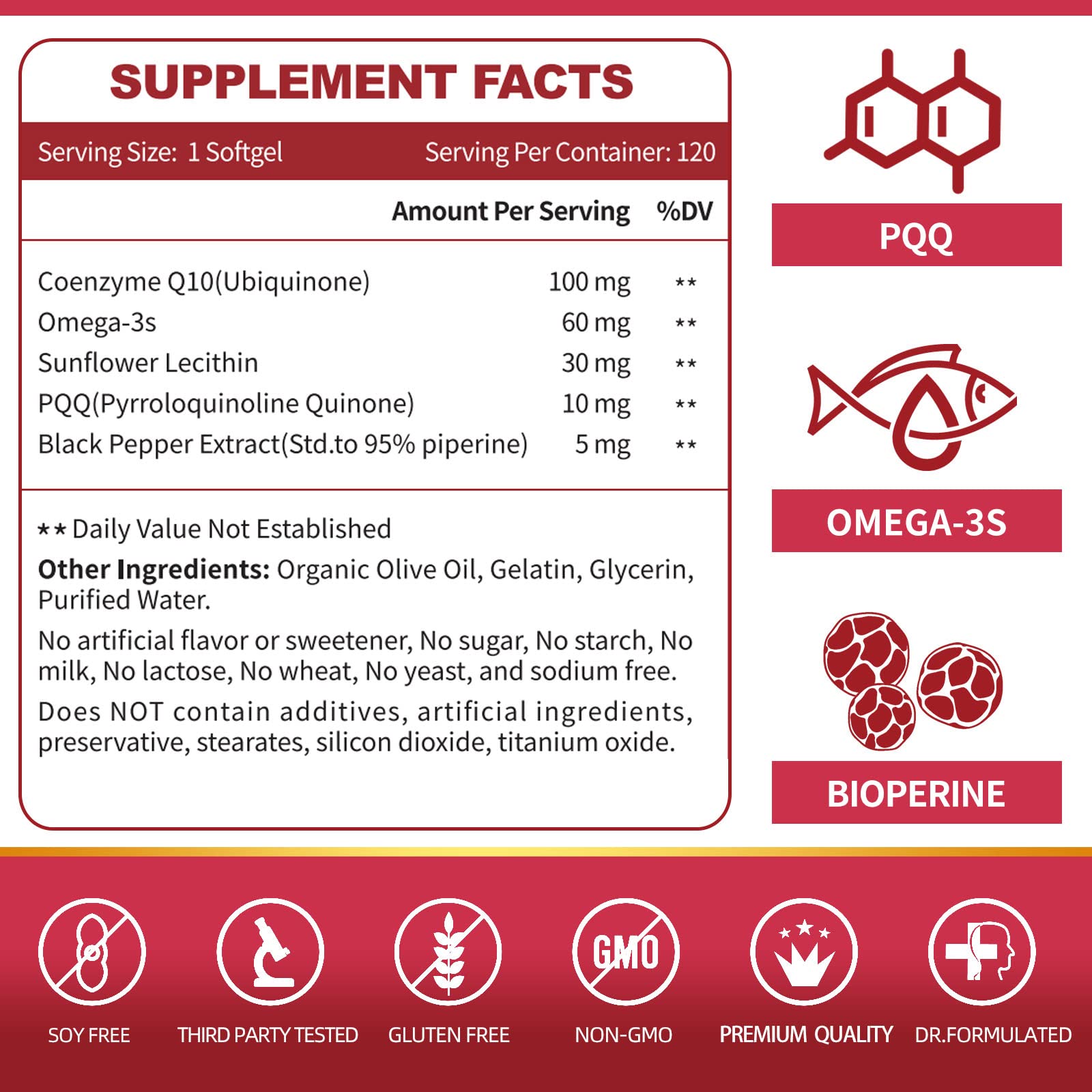 Foto 4 pulgar | Suplemento De Cápsulas Blandas Zebora Coq10 De 100 Mg Con Pqq, Bioperine Y Omega-3 - Venta Internacional.