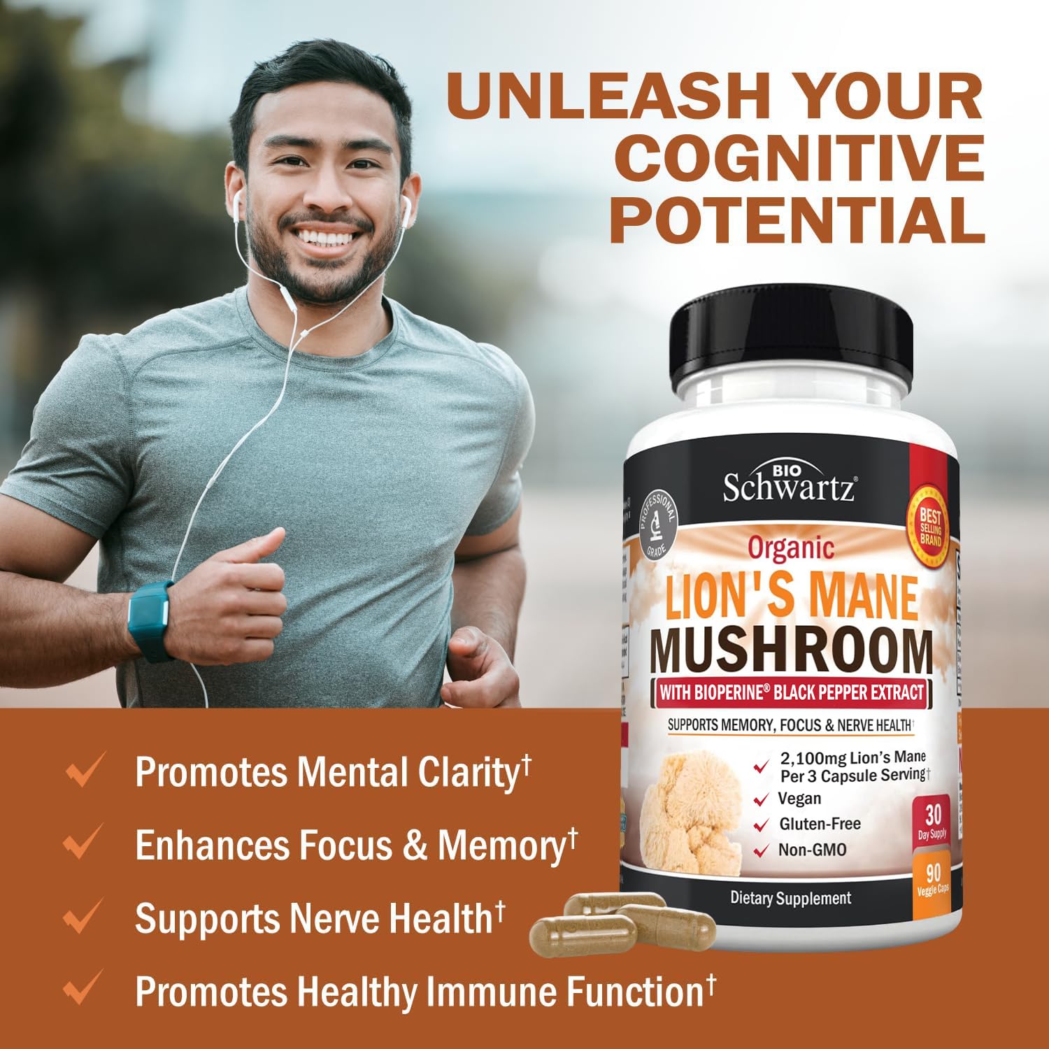 Foto 4 pulgar | Suplemento Bioschwartz Organic Lions Mane 2100 Mg 90 Cápsulas - Venta Internacional.