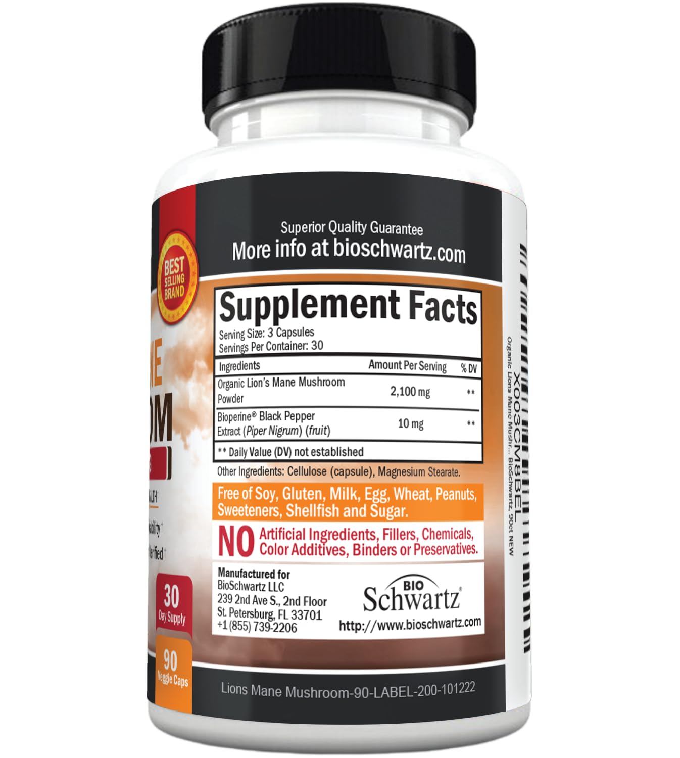 Foto 8 pulgar | Suplemento Bioschwartz Organic Lions Mane 2100 Mg 90 Cápsulas - Venta Internacional.