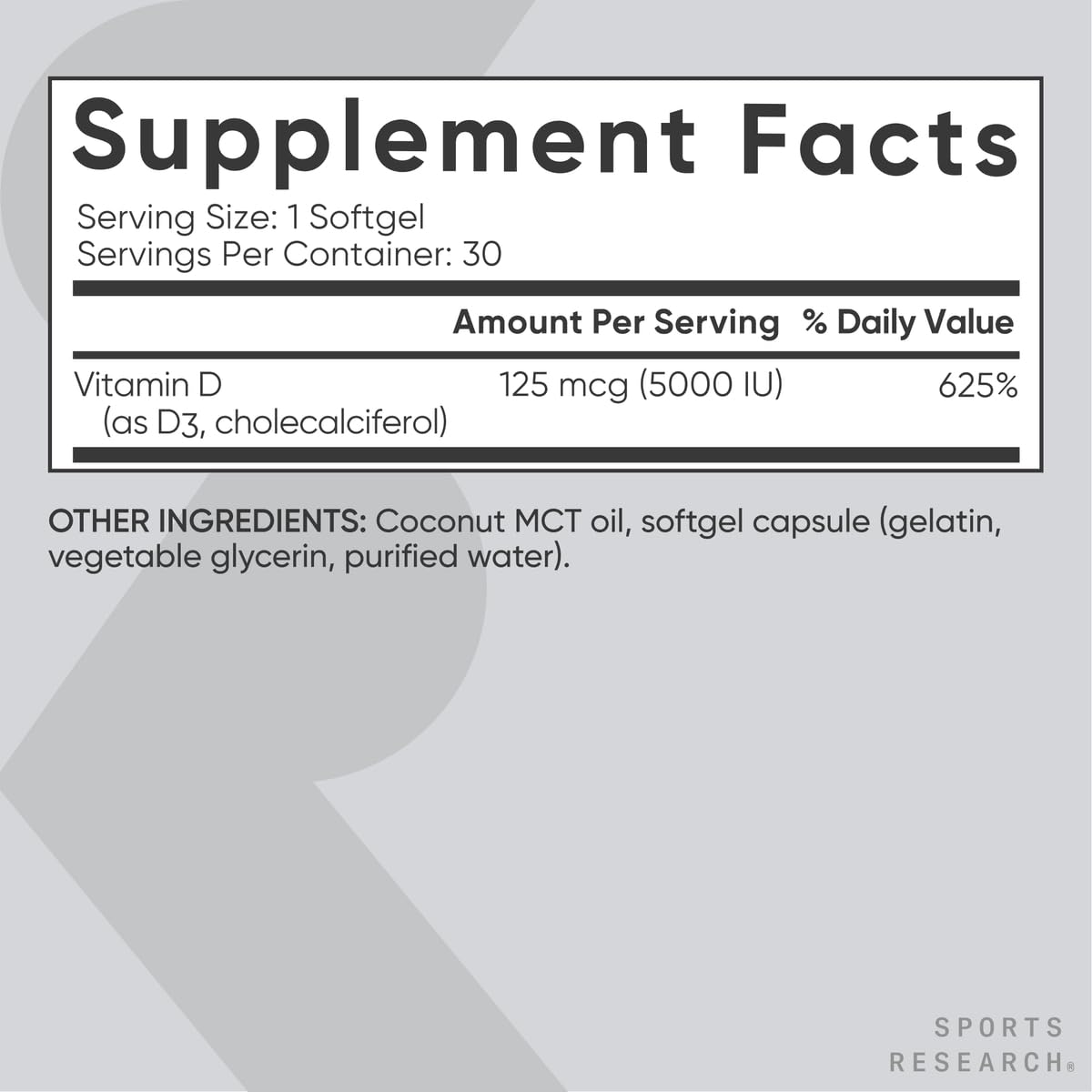 Foto 7 pulgar | Suplemento Sports Research Vitamina D3 5000 UI con Aceite de Coco Orgánico 30 Cápsulas Blandas  - Venta Internacional