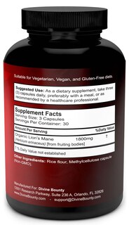 Foto 2 | Suplemento Divine Bounty Organic Lions Mane 1800 Mg 90 Cápsulas - Venta Internacional.