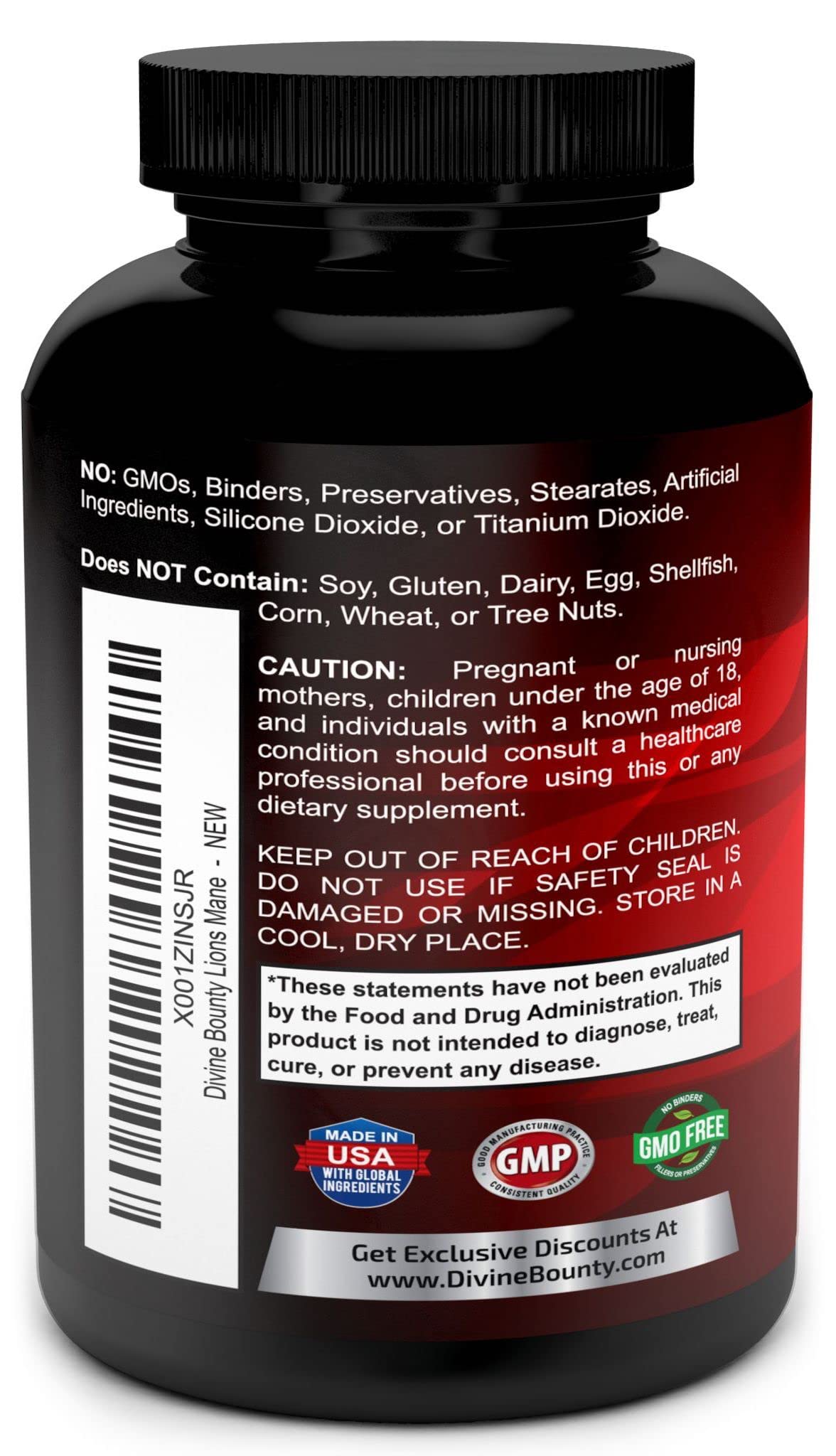 Foto 4 pulgar | Suplemento Divine Bounty Organic Lions Mane 1800 Mg 90 Cápsulas - Venta Internacional.