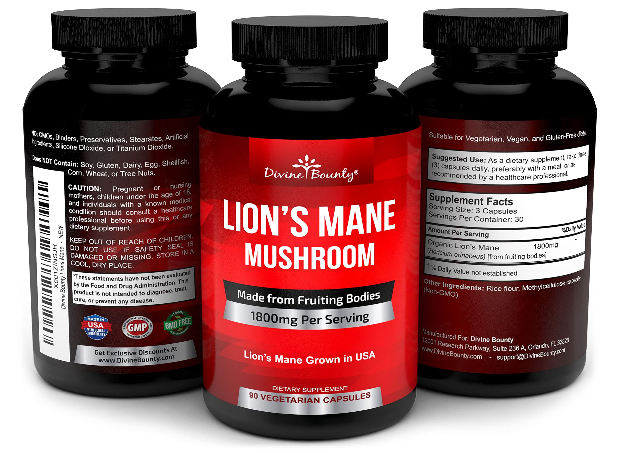 Foto 5 pulgar | Suplemento Divine Bounty Organic Lions Mane 1800 Mg 90 Cápsulas - Venta Internacional.