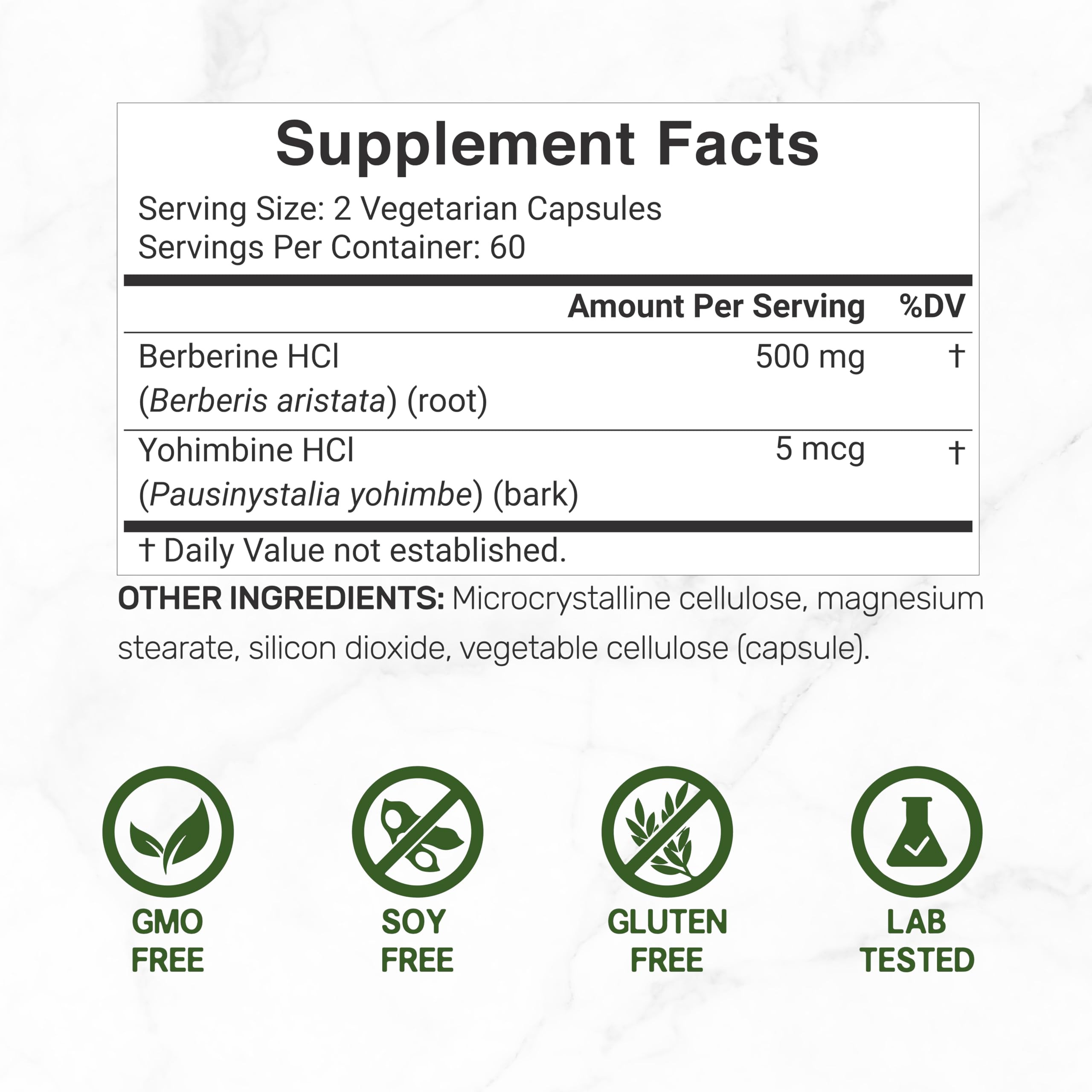 Foto 3 pulgar | Suplemento De Berberina Con Yohimbina 500 Mg 120 Cápsulas - Venta Internacional.