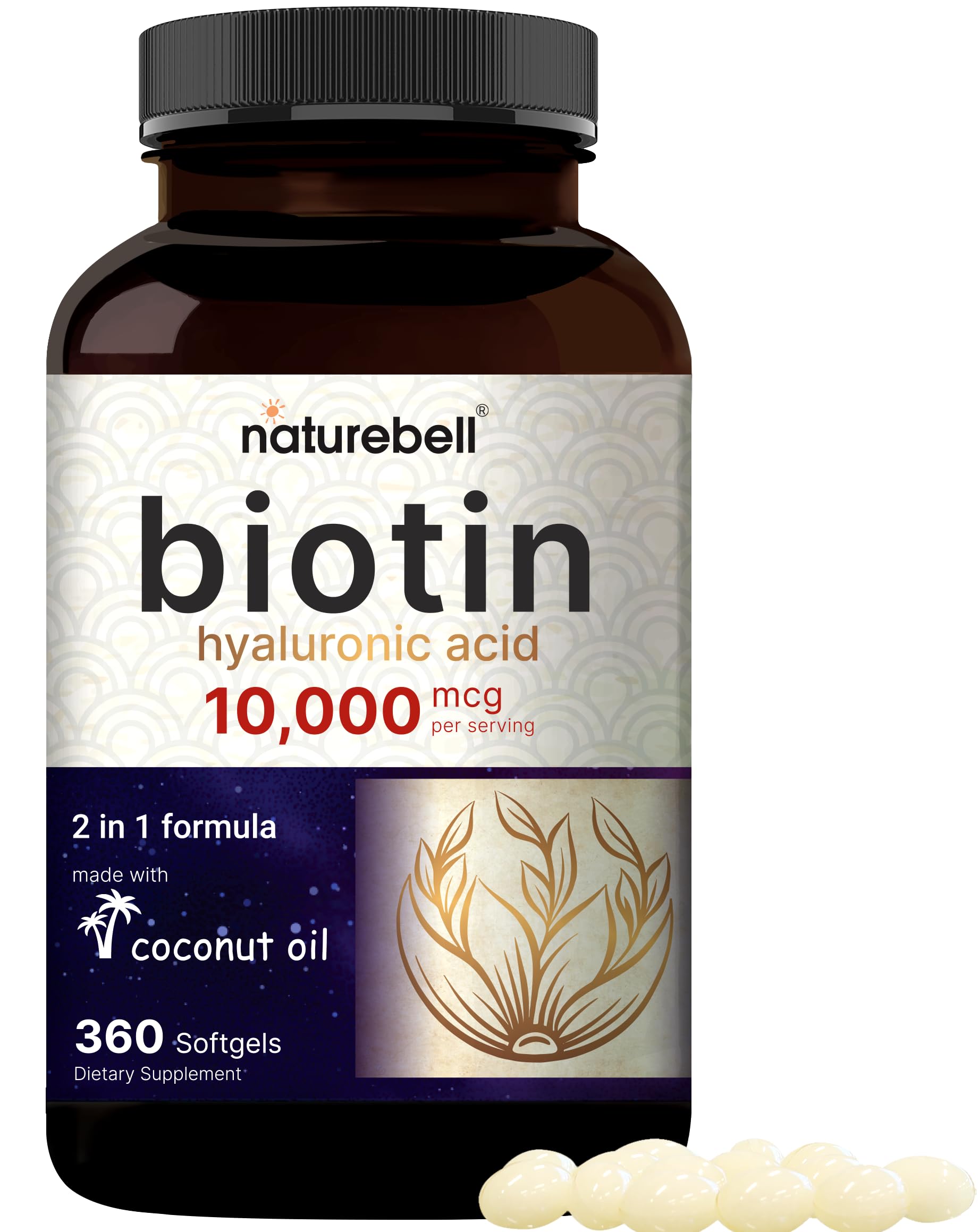 Foto 2 pulgar | Suplemento de Biotina Naturebell De 10000 Mcg Más Ácido Hialurónico De 25 Mg - Venta Internacional