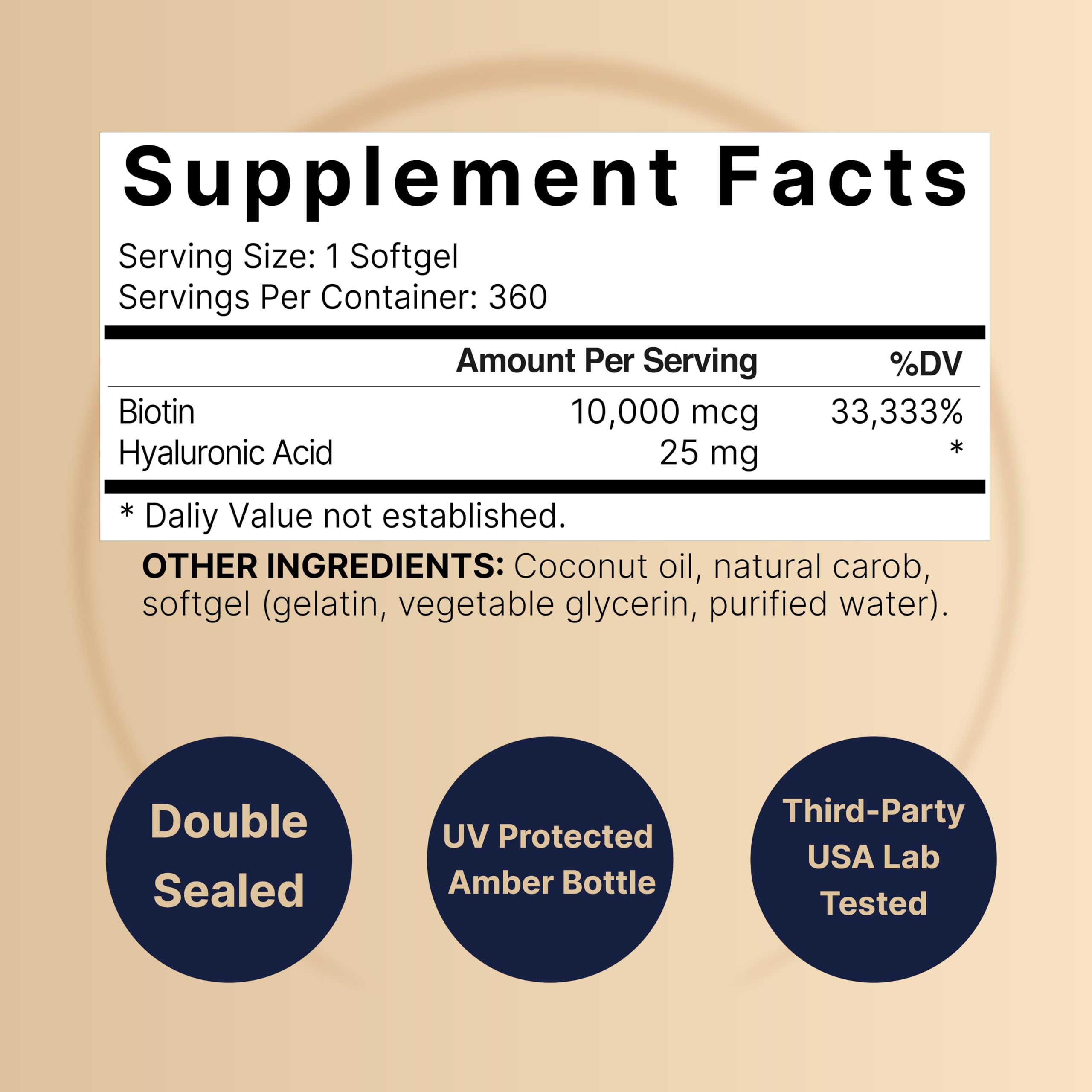 Foto 3 pulgar | Suplemento de Biotina Naturebell De 10000 Mcg Más Ácido Hialurónico De 25 Mg - Venta Internacional